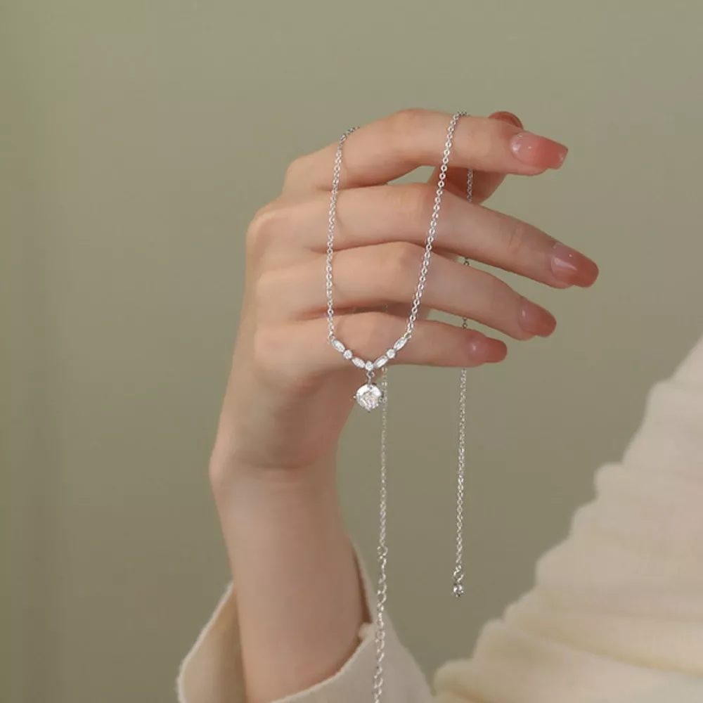 925 Sterling Silver Zircon Pendant Necklace, image 6