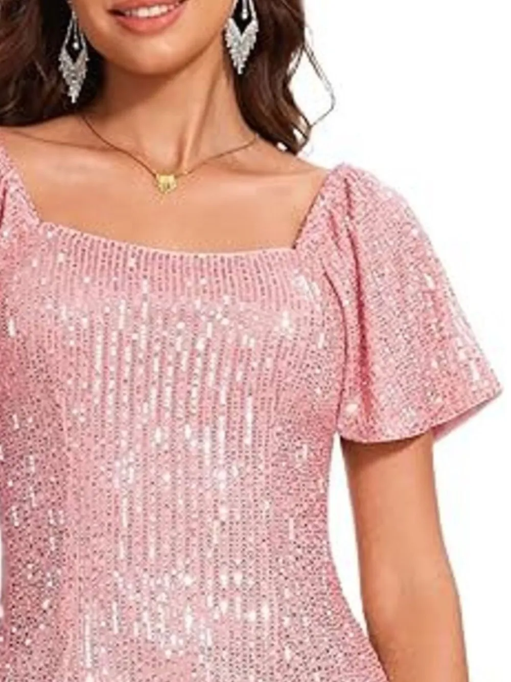 Square Neck Sequin Short Sleeve Blouse, image 9