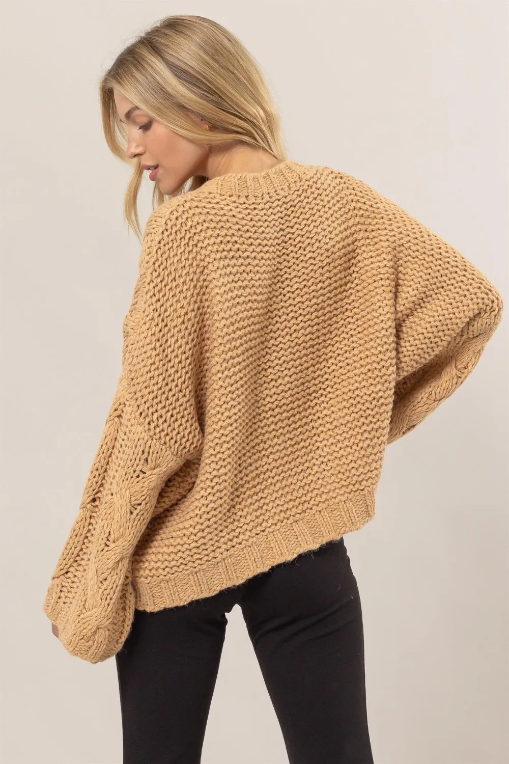 Cable Knit V-Neck Sweater, image 2