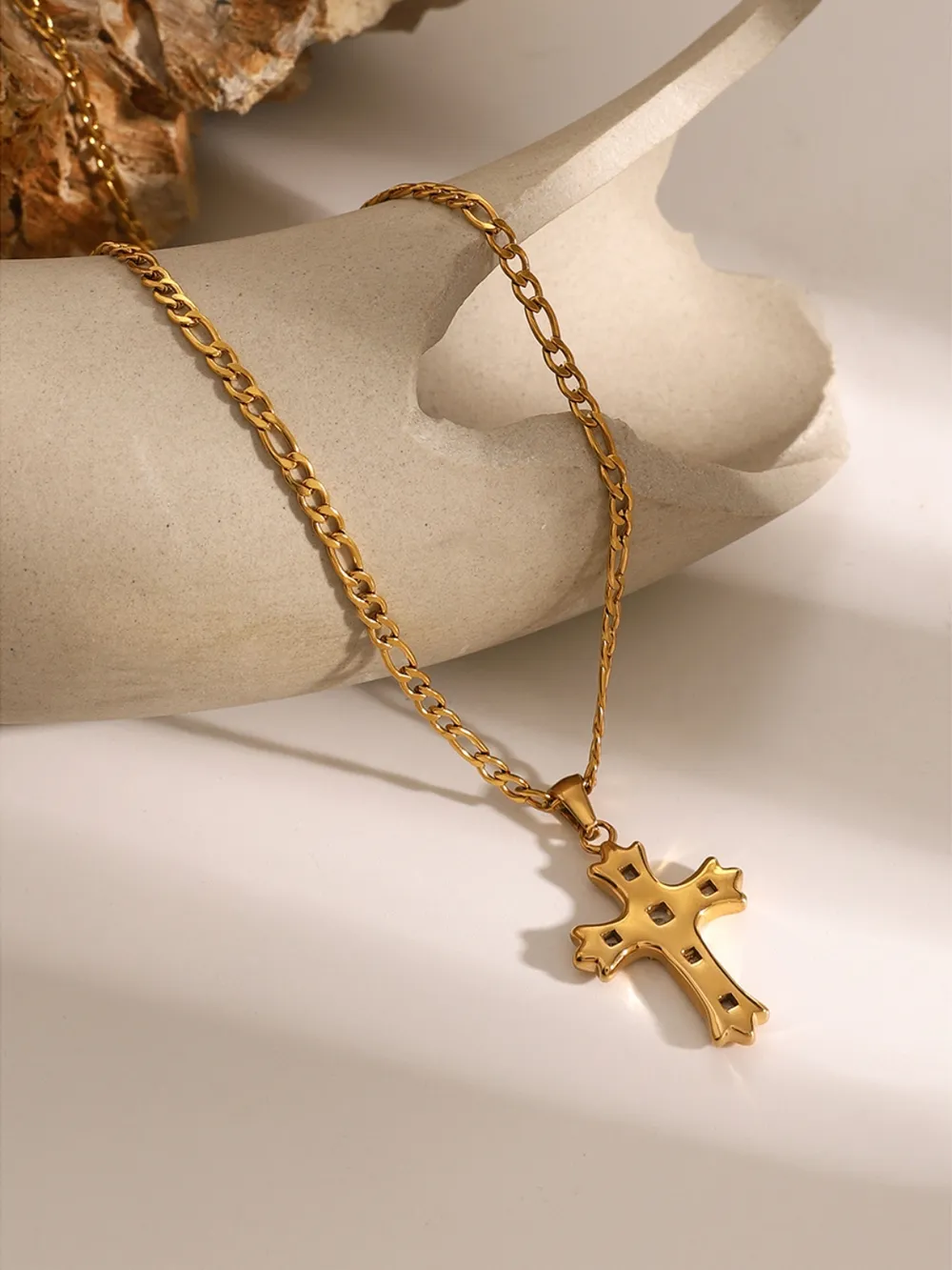 Stainless Steel Zircon Cross Pendant Necklace, image 8