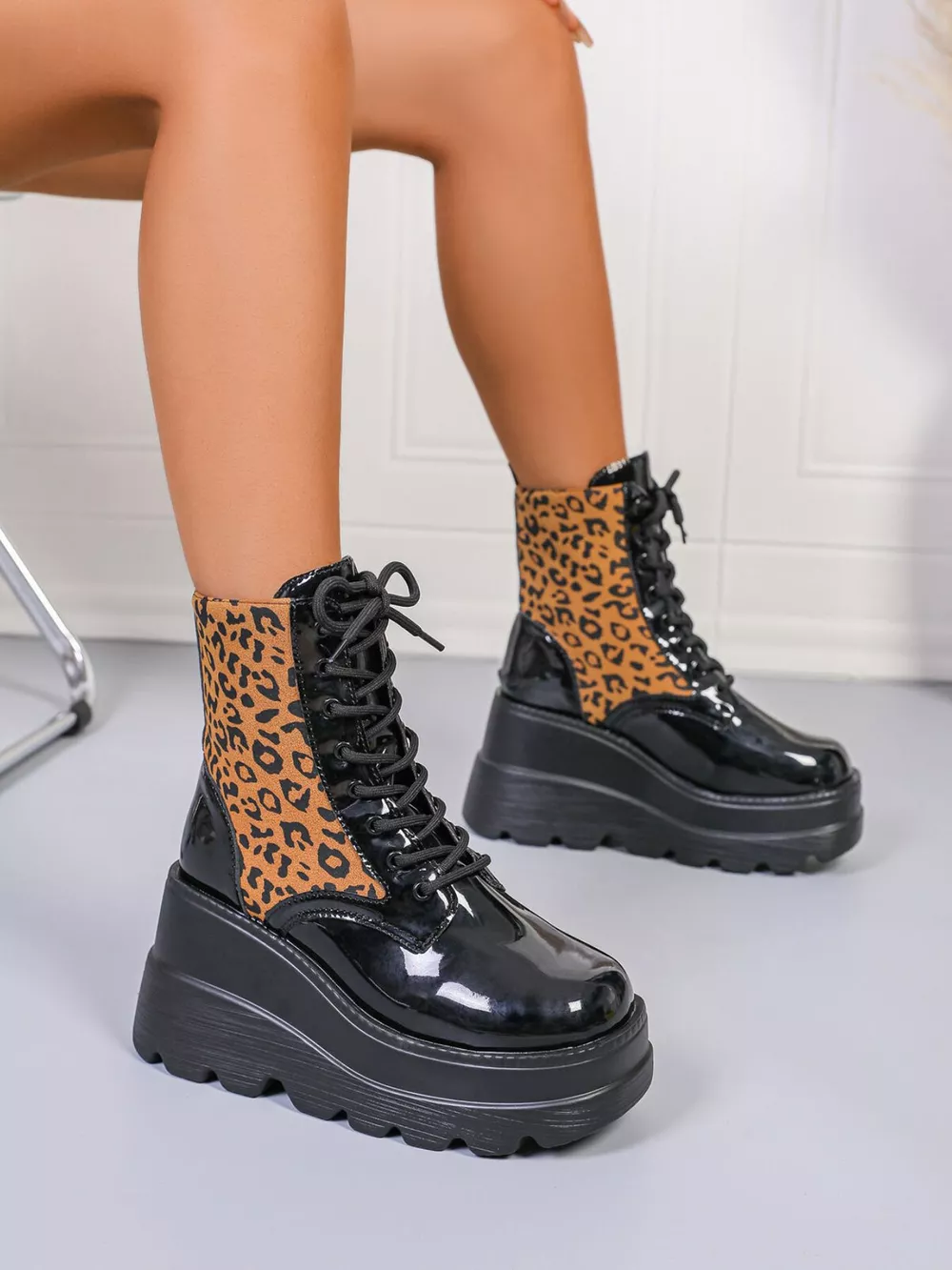 Lace Up Wedge Platform Boots, image 4
