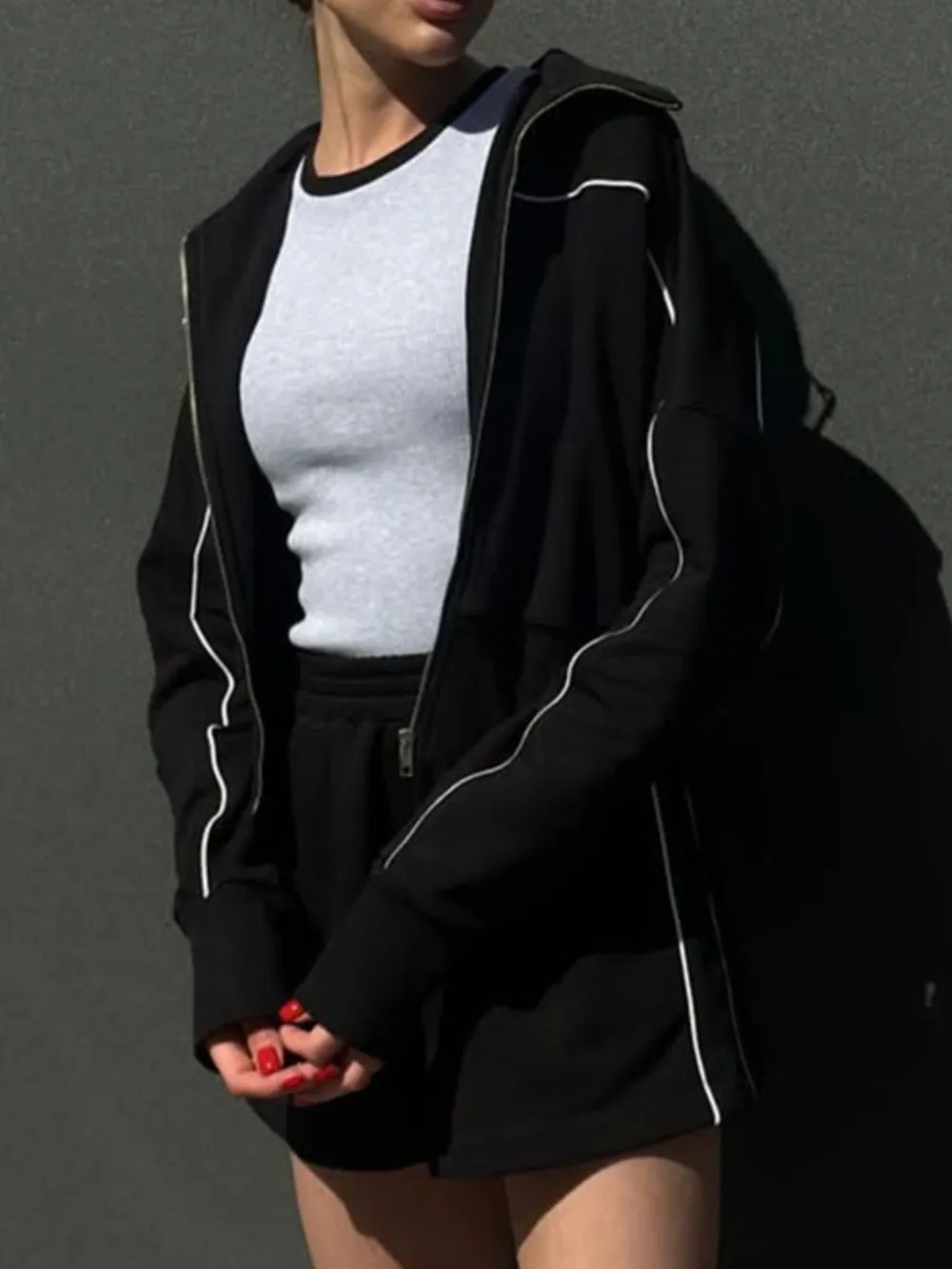 Zip Up Long Sleeve Top and Shorts Set, image 19