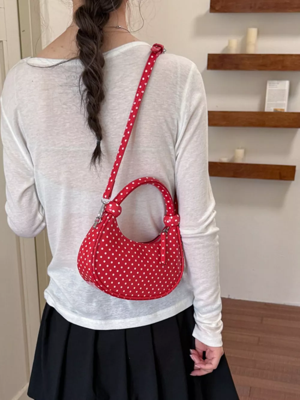 Polka Dot Crescent Crossbody Bag, image 9