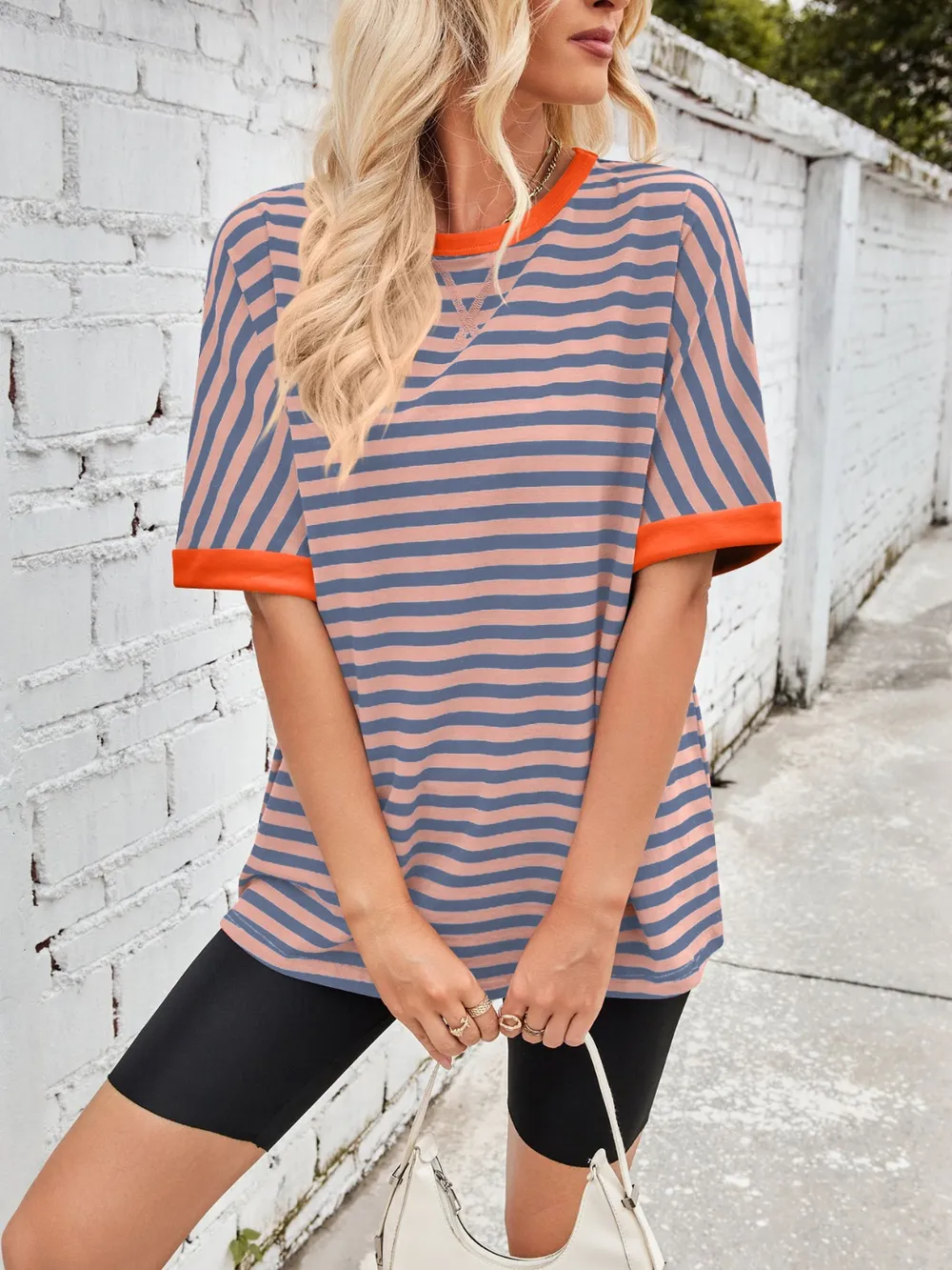 Striped Round Neck Half Sleeve T-Shirt, image 24