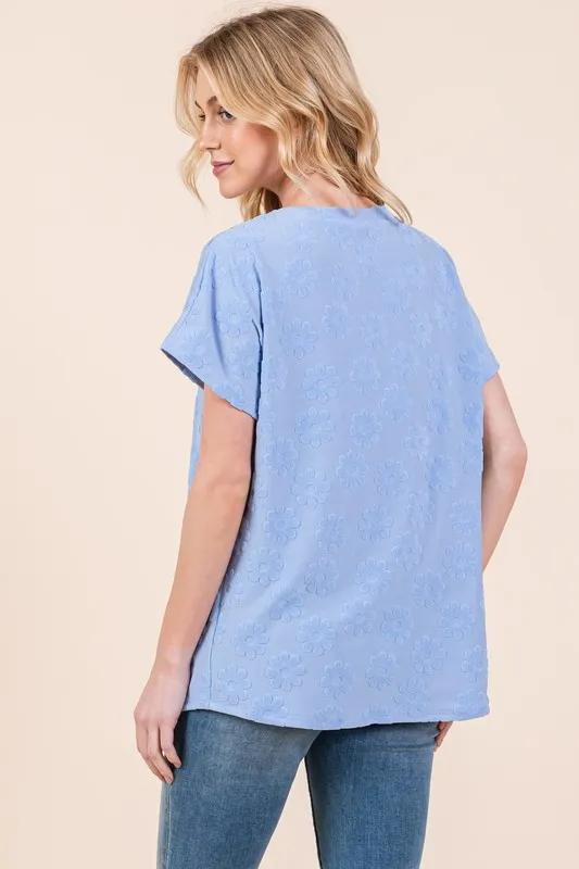 Textured Floral Pattern Short Sleeve T-Shirt, image 3