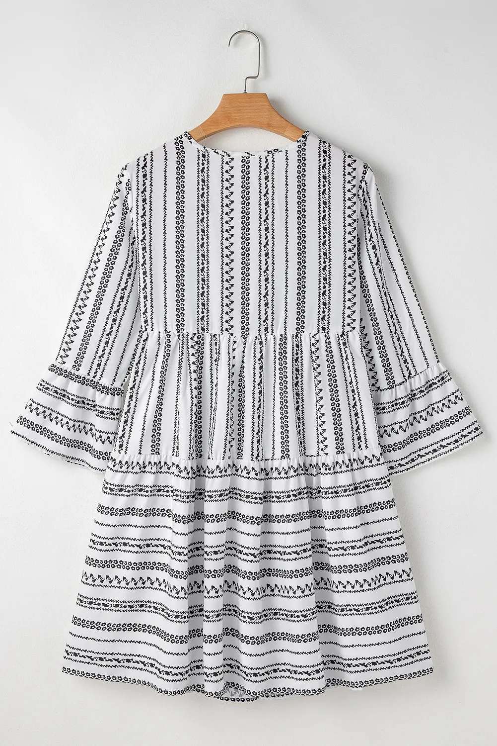 Printed Tie Neck Three-Quarter Sleeve Mini Dress, image 3