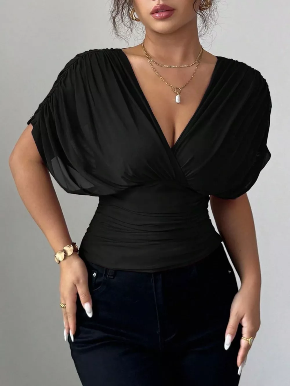 Ruched Surplice Short Sleeve Top, image 12