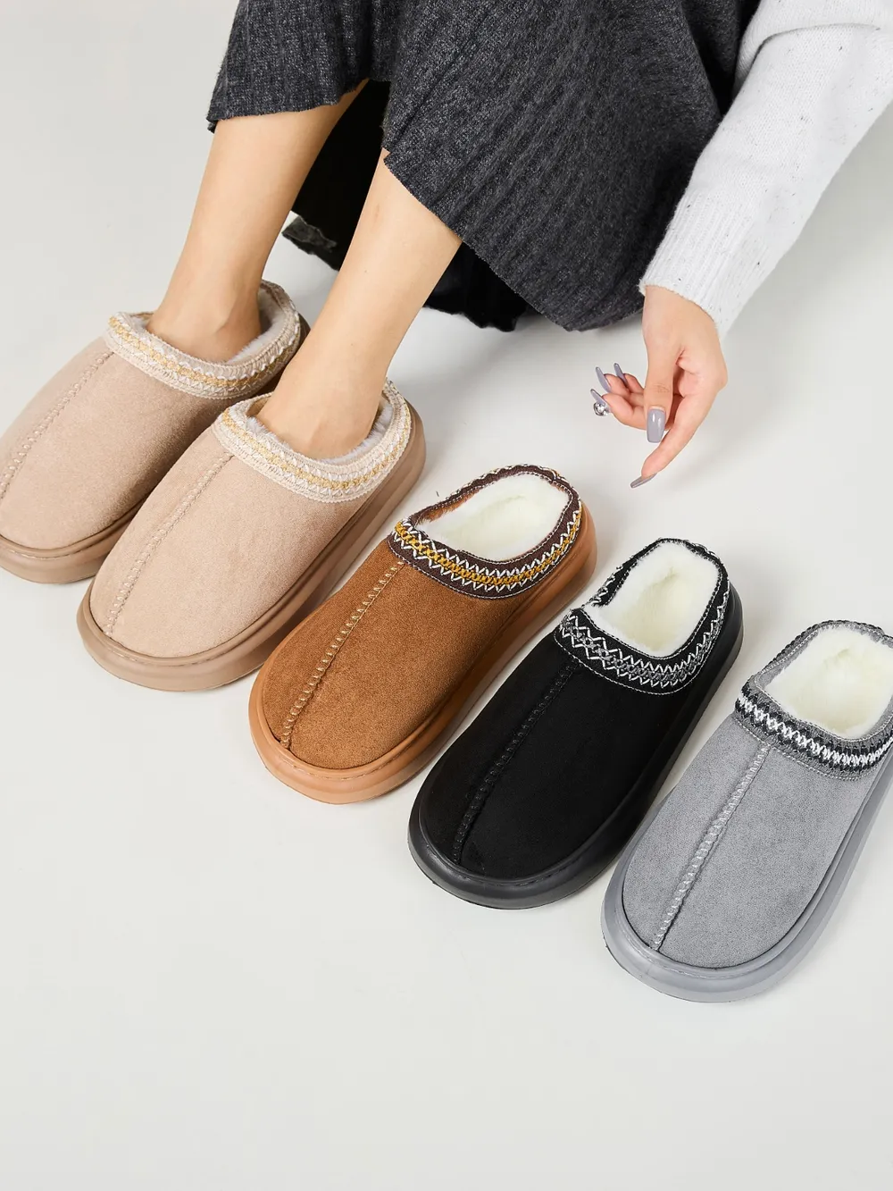 Faux Fur Suede Platform Slippers, image 16