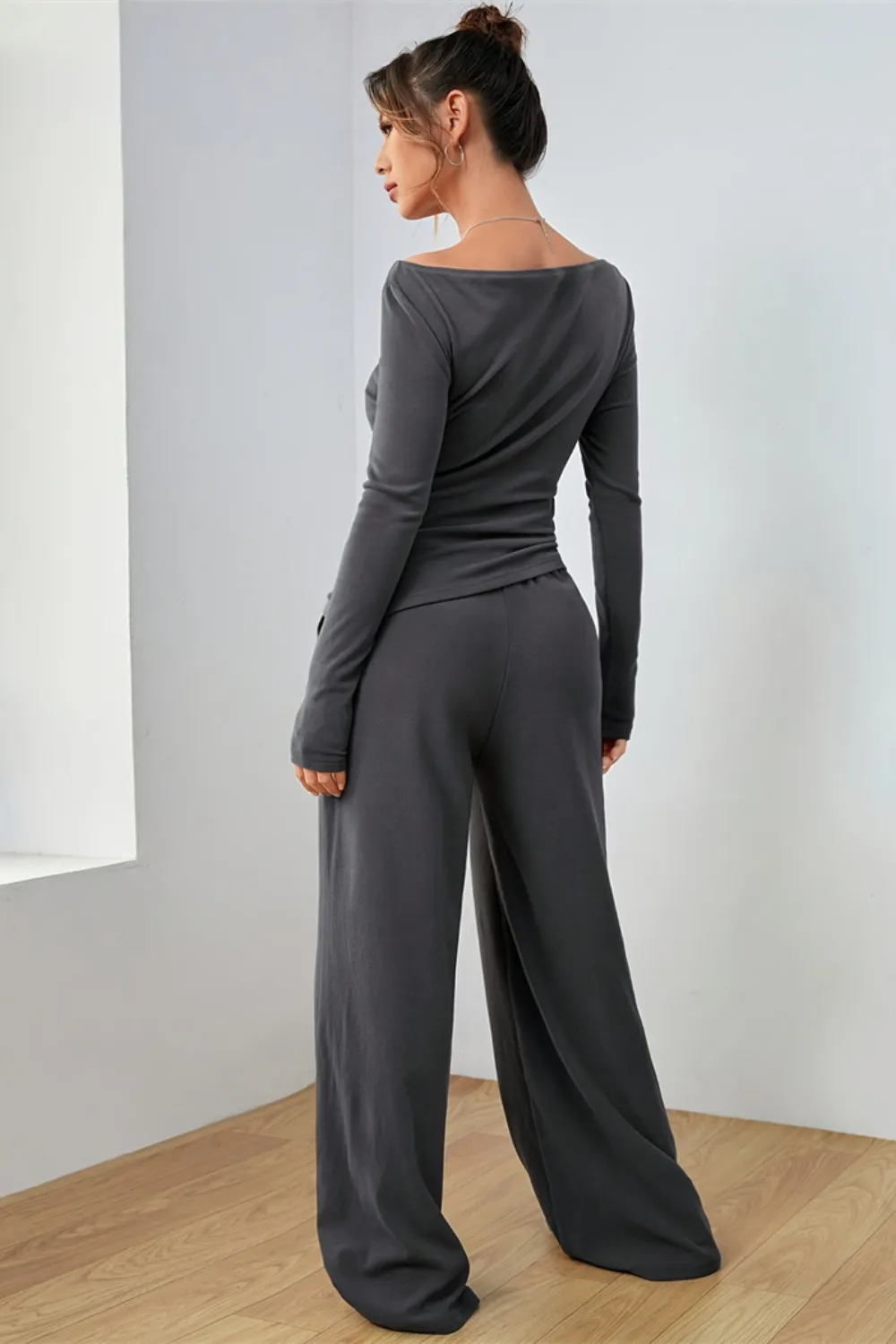 Boat Neck Long Sleeve Top and Pants Set, image 13