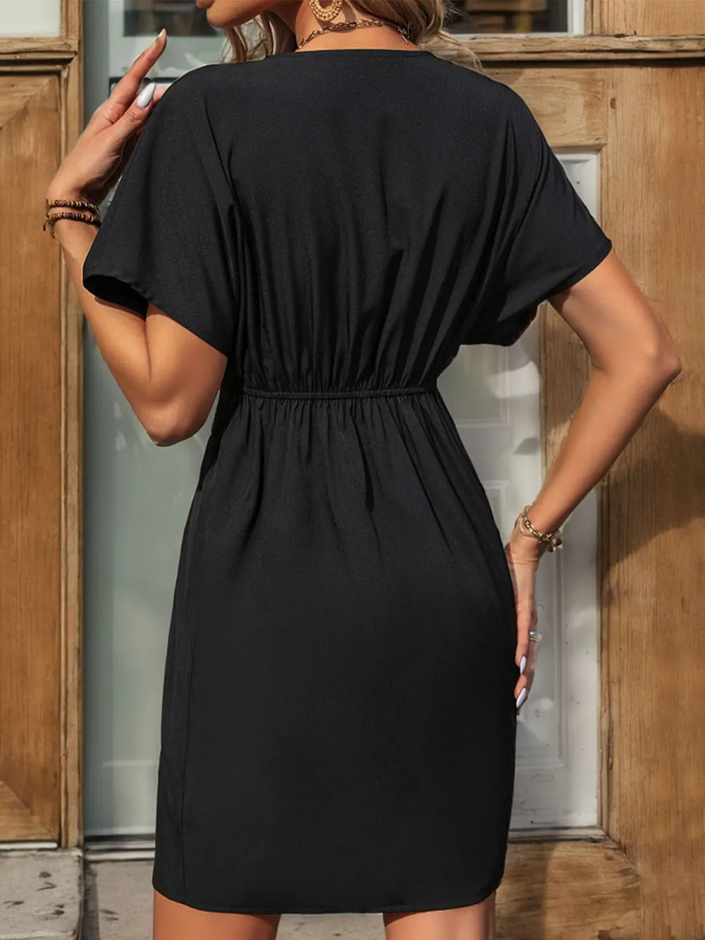 Ruched Short Sleeve Mini Dress, image 3
