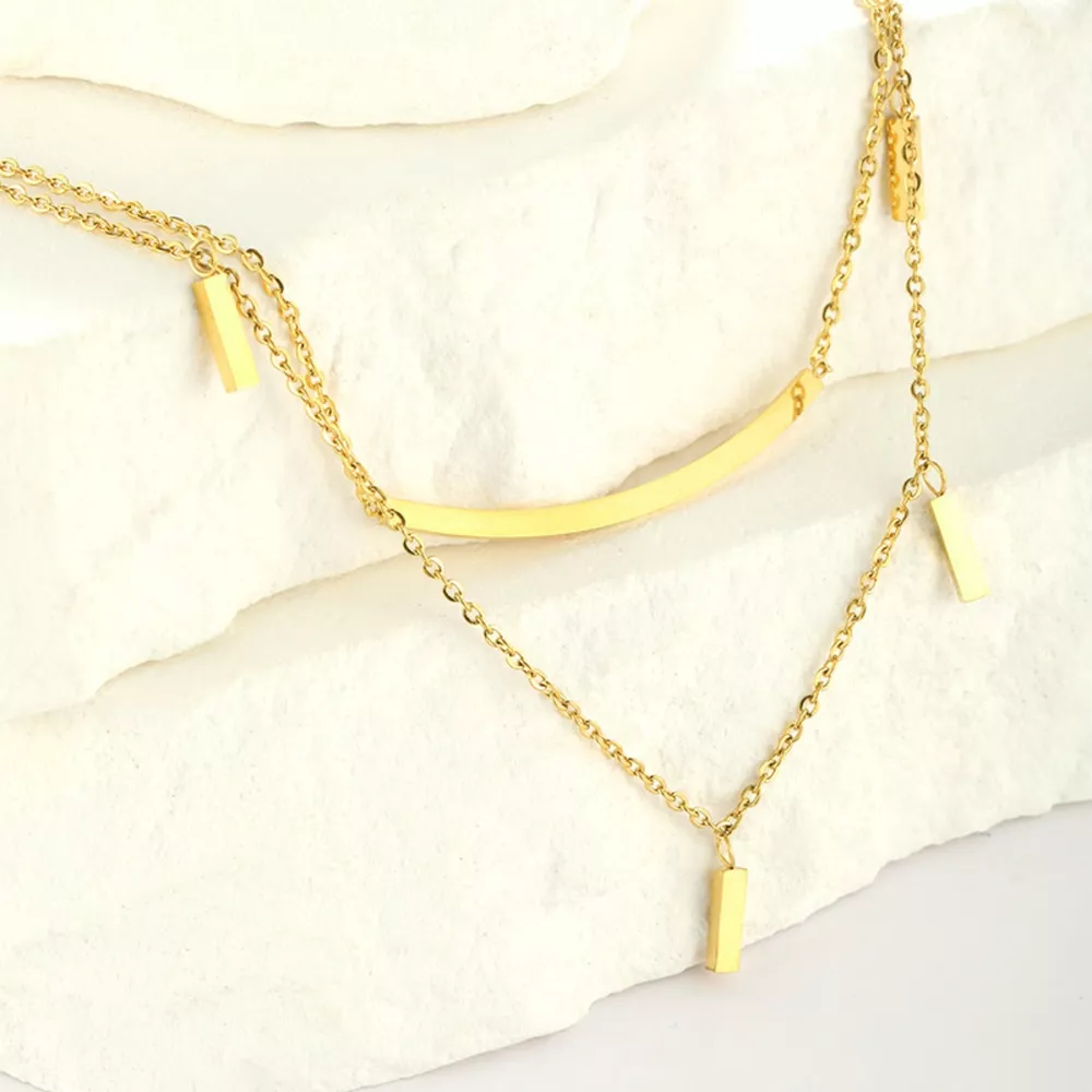 18K Gold-Plated Double Layered Necklace, image 2