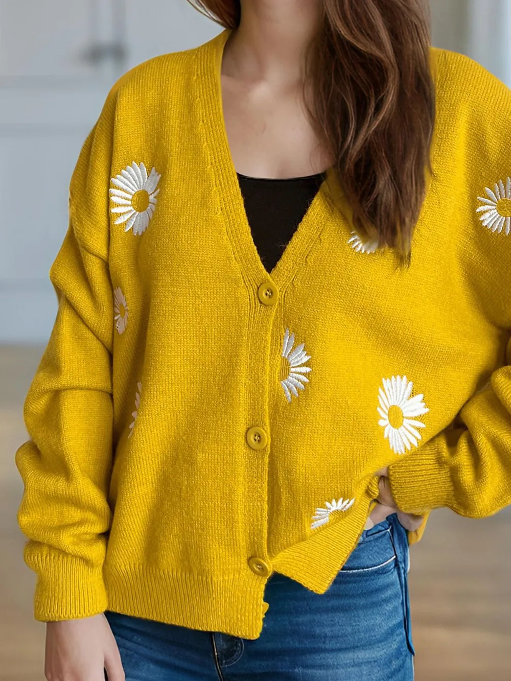 Daisy Button Up V-Neck Cardigan, image 12