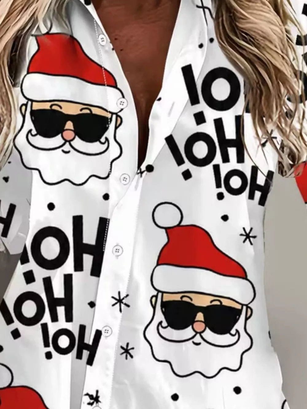 Full Size Christmas Santa Claus Print Button-Down Shirt Plus Size, image 2