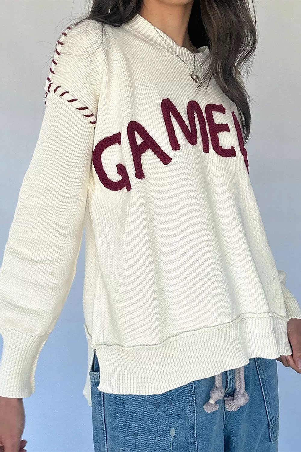 Drop Shoulder Game Day Letter Sweater, image 3