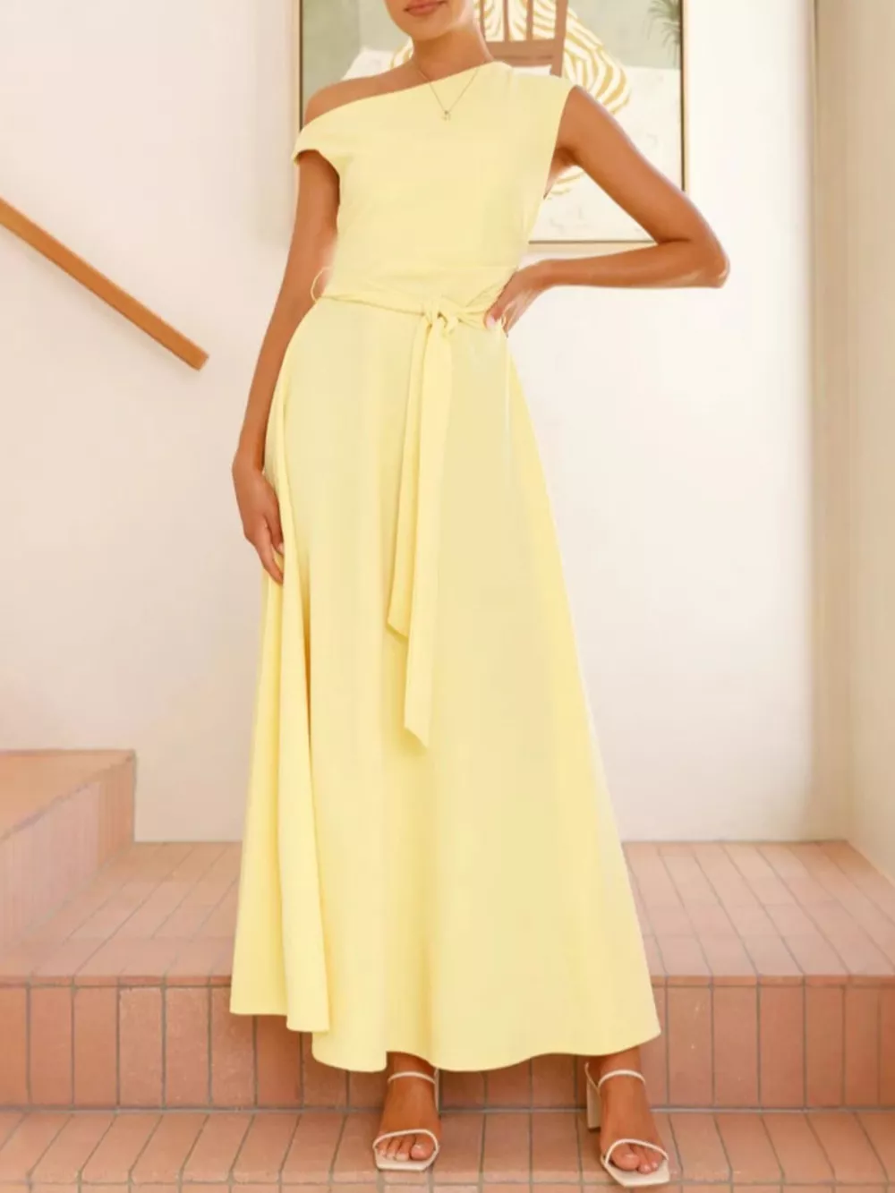 Single Shoulder Tie Waist Maxi Dress, image 10