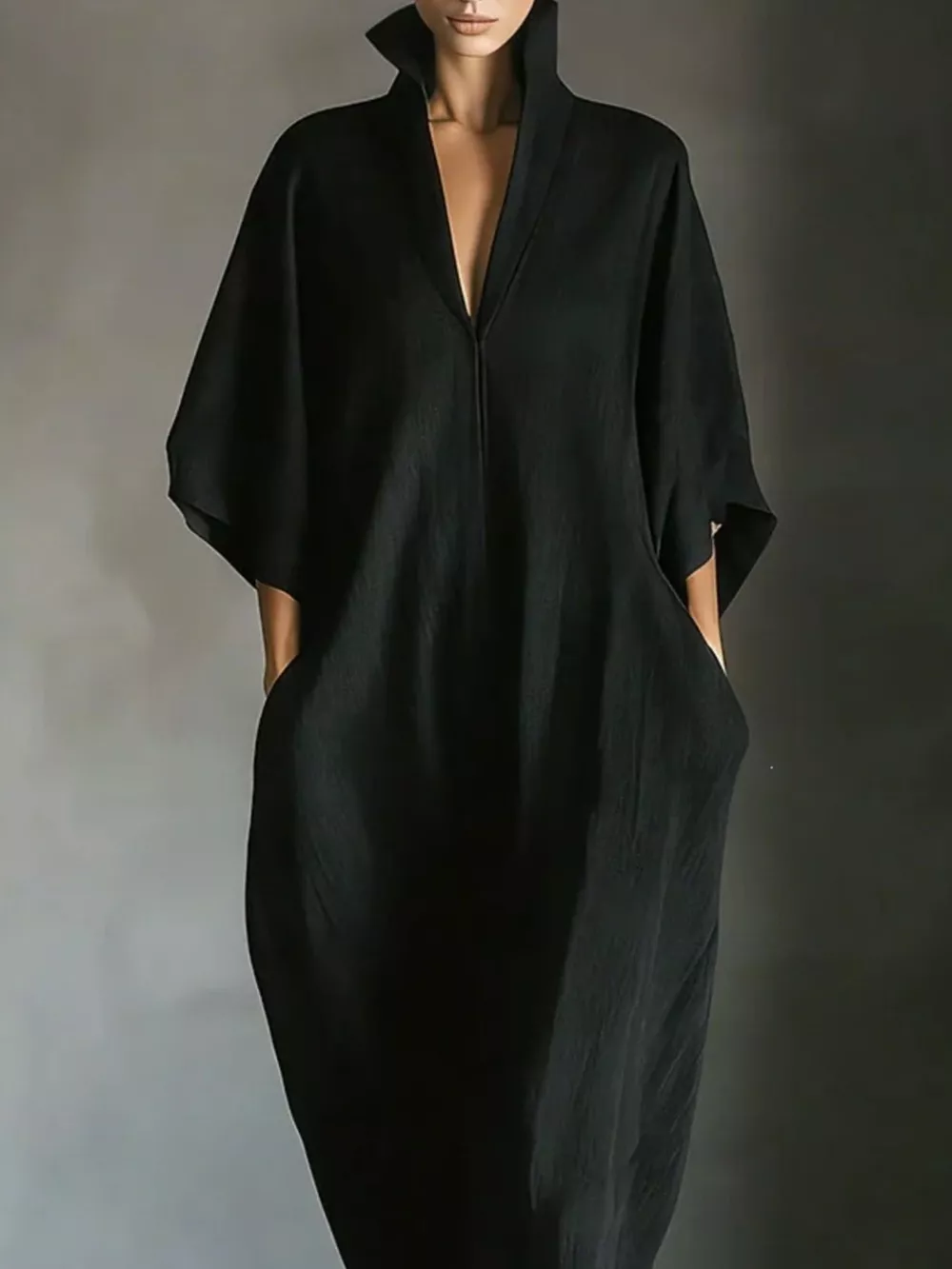 3/4 Sleeve Maxi Dress with Pockets, image 2