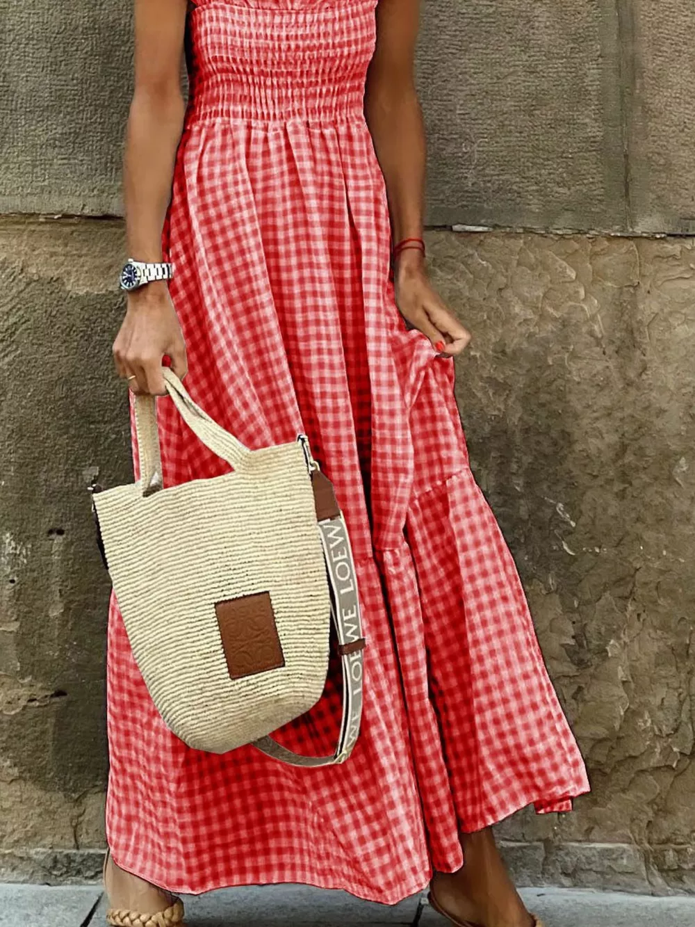 Plaid Ruffle Sleeve Maxi Dress, image 5