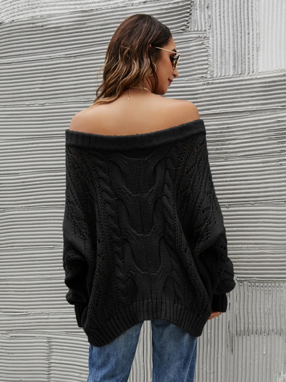 Cable Knit Openwork Off-Shoulder Sweater, image 9