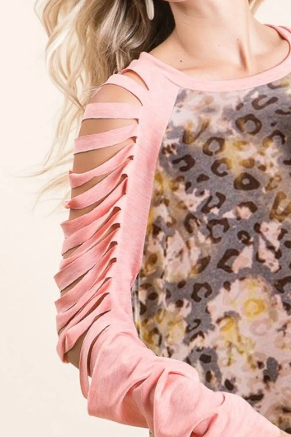 Tie Dye Leopard Burn Out Top with Contrast, image 3