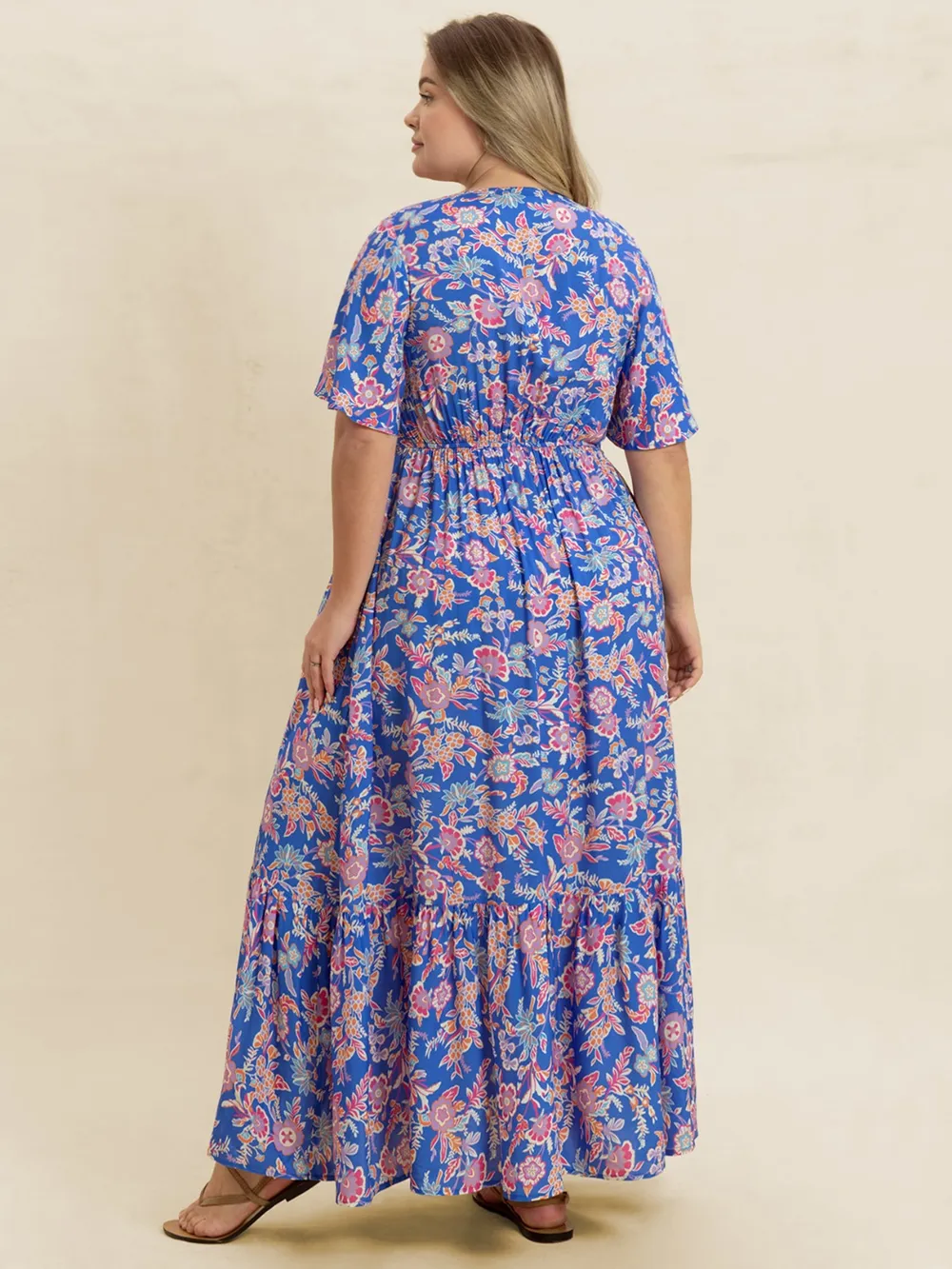 Plus Size Ruched Printed Short Sleeve Dress, image 6