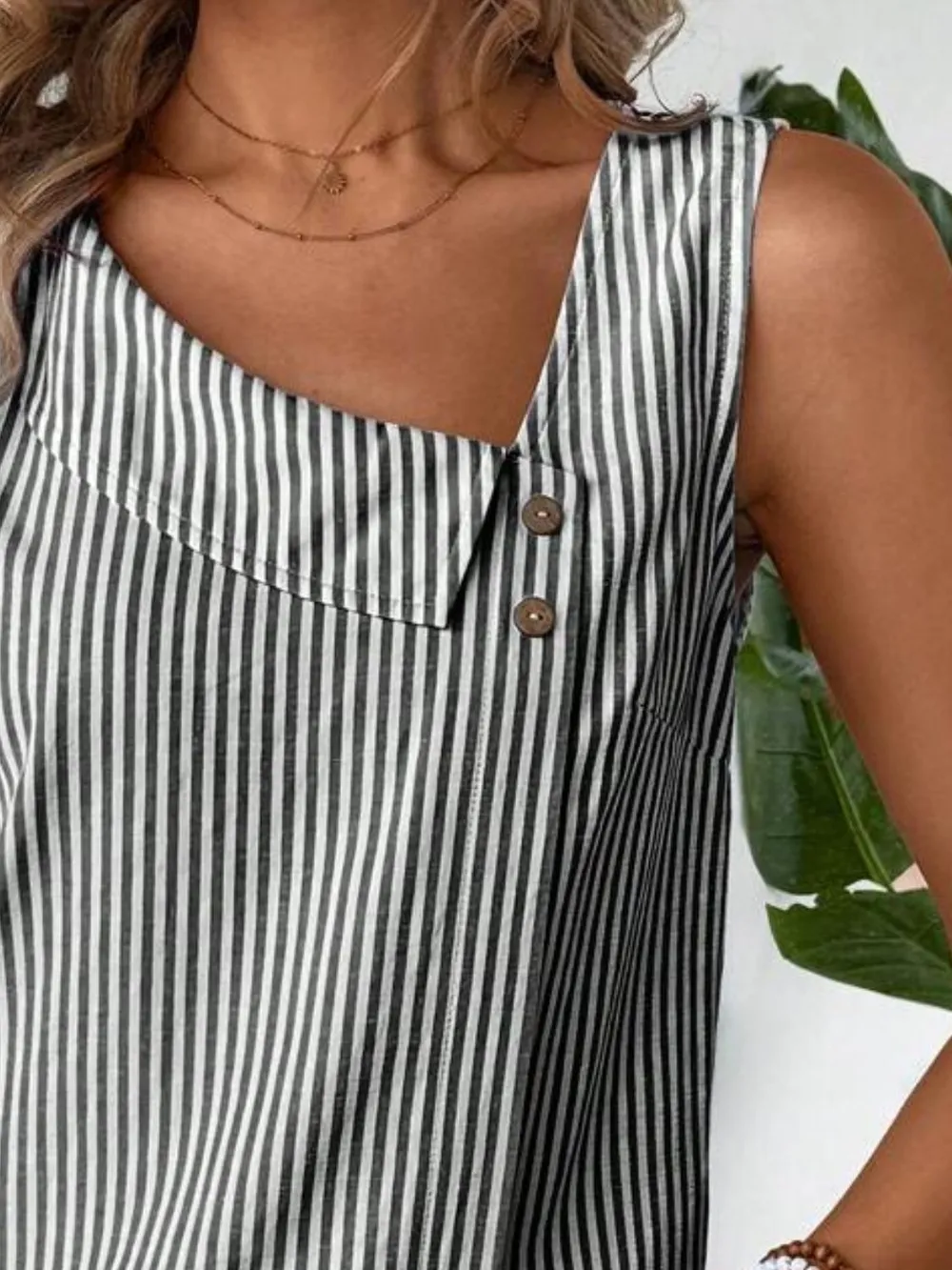 Decorative Button Asymmetrical Striped Tank, image 8