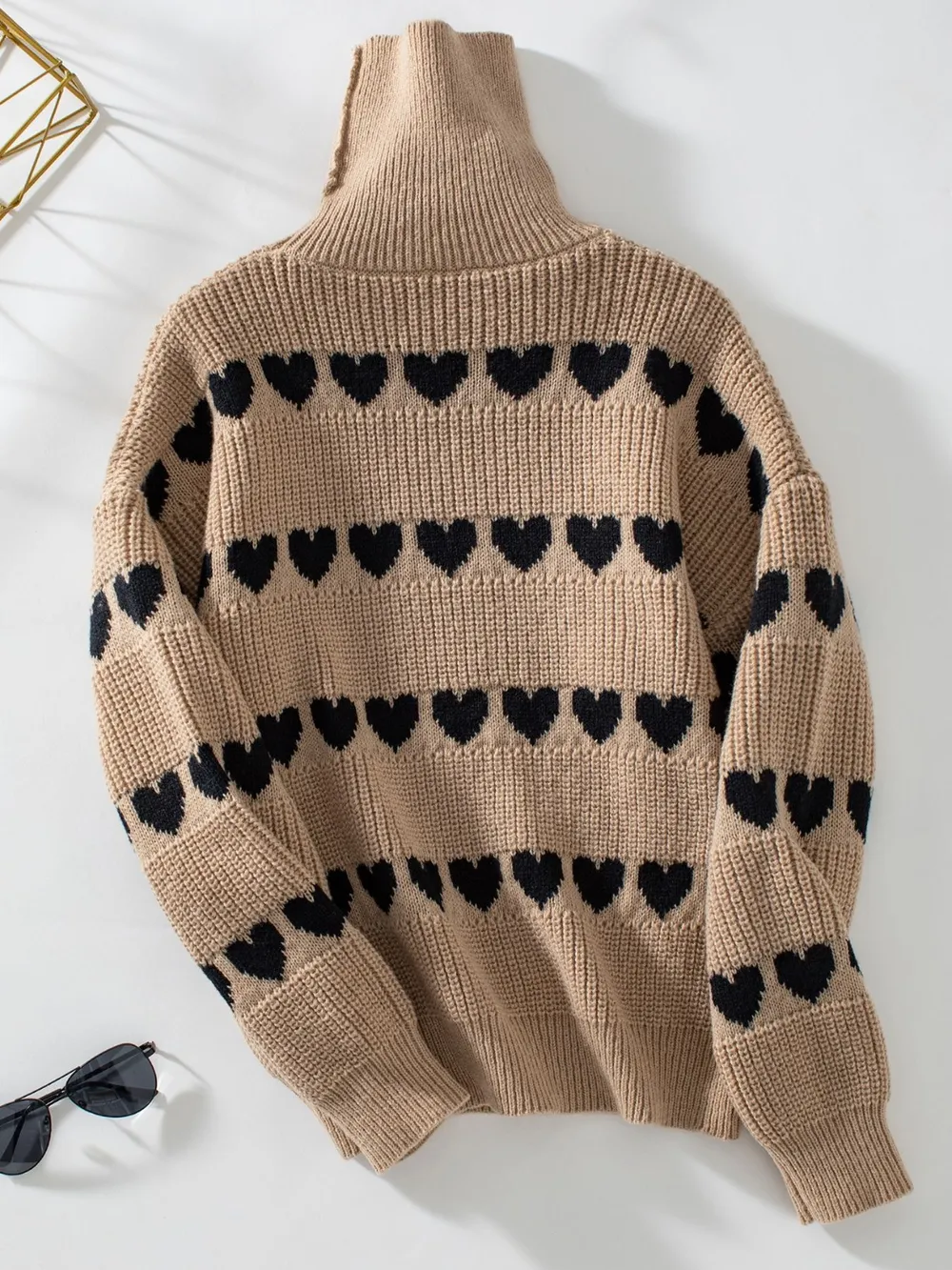 Heart Turtleneck Dropped Shoulder Sweater, image 2
