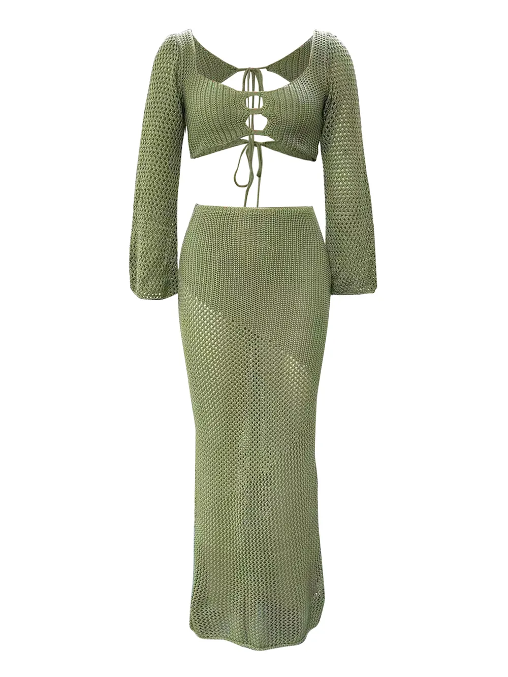Tied Long Sleeve Top and Skirt Cover Up Set, image 19