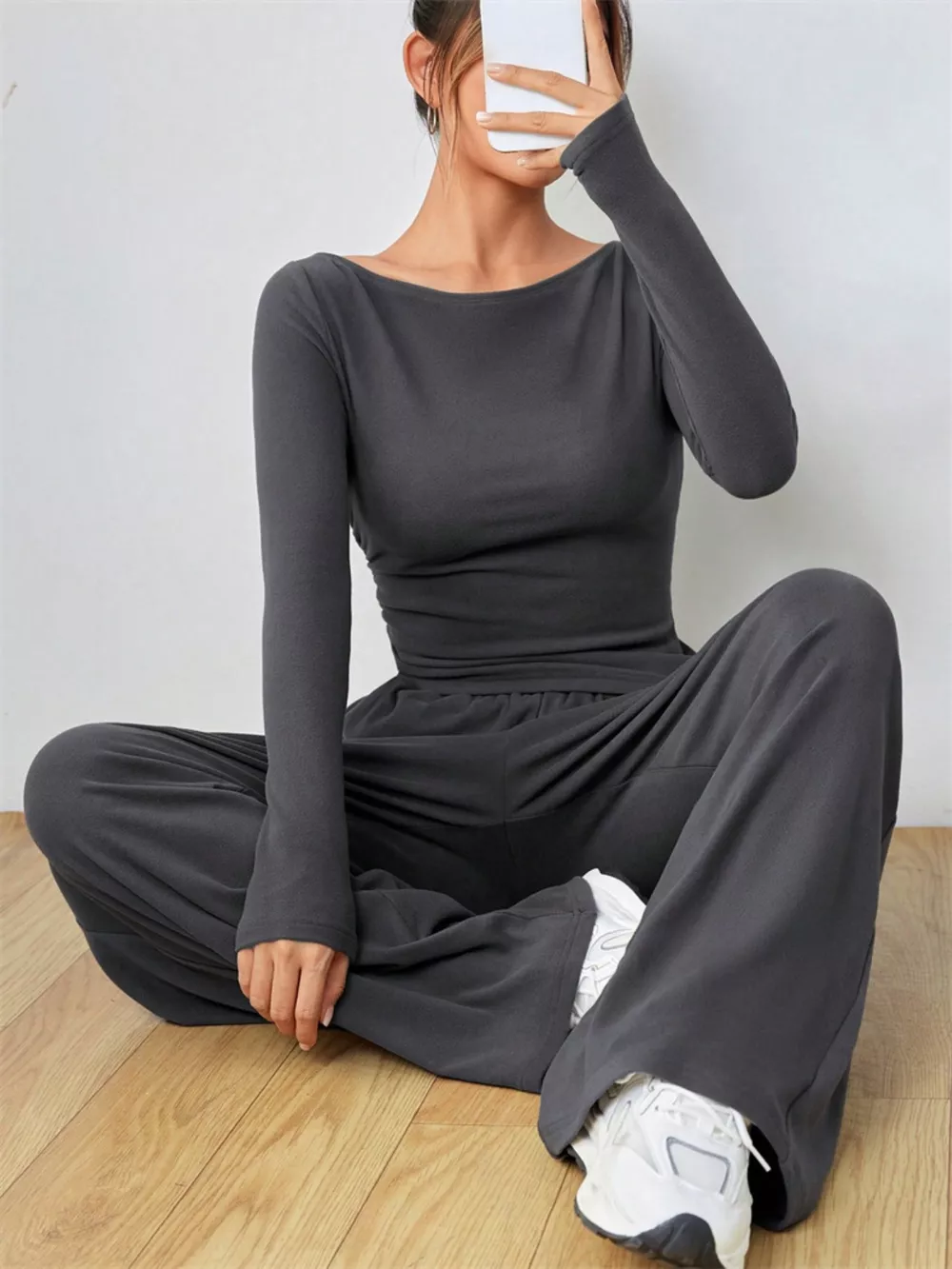 Casual Long Sleeve Top & Wide Leg Pants Set, image 4
