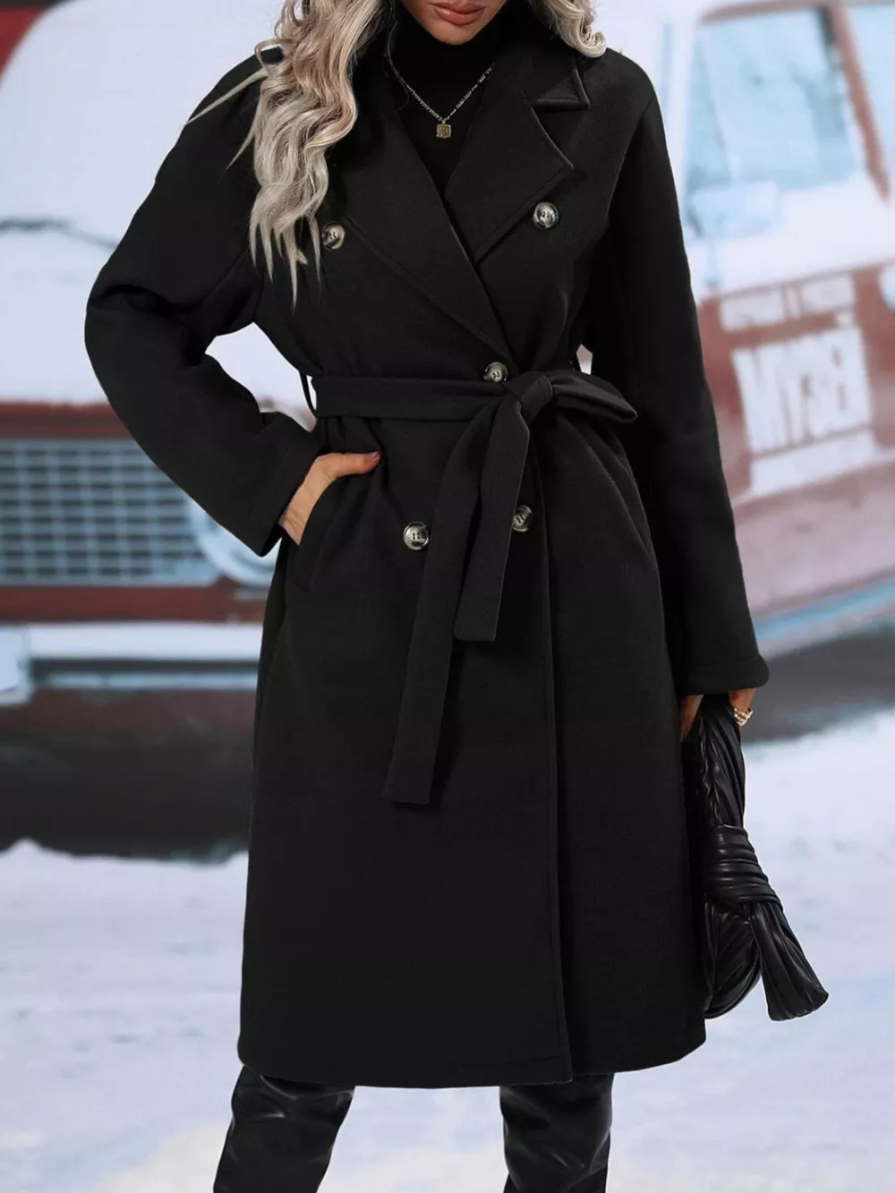 Double-Breasted Tie Waist Coat, image 2