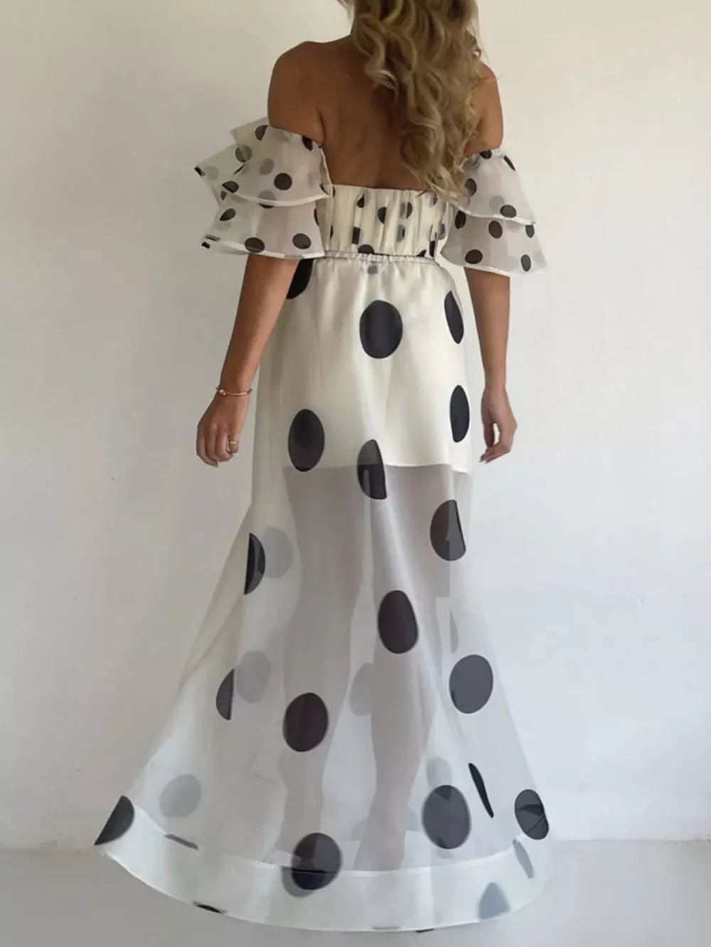 Polka Dot Ruffle Crop Top and Maxi Skirt Set, image 5