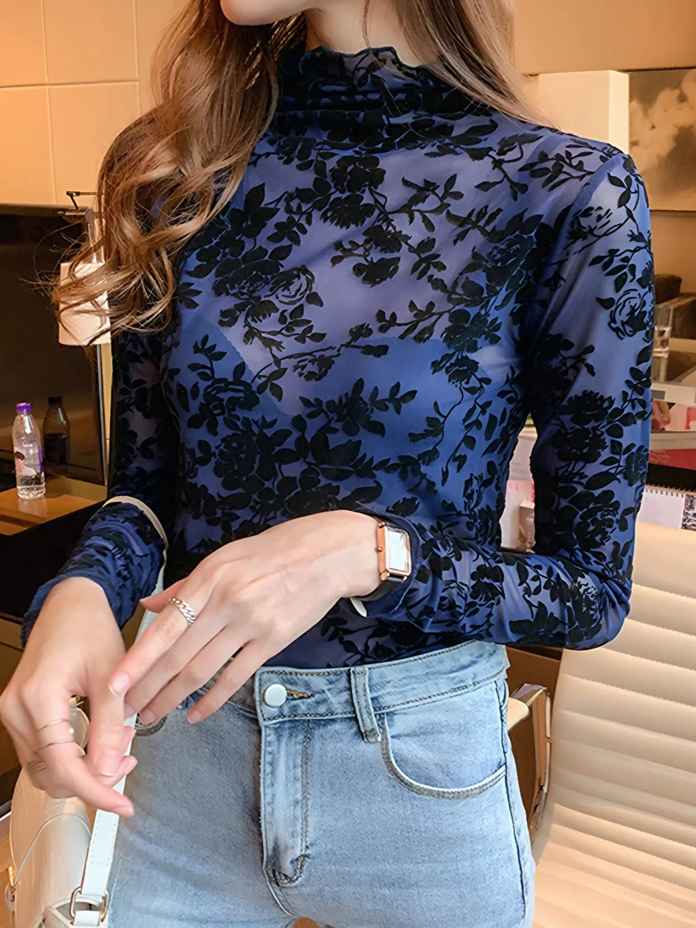 Floral Turtleneck Long Sleeve Top, image 3