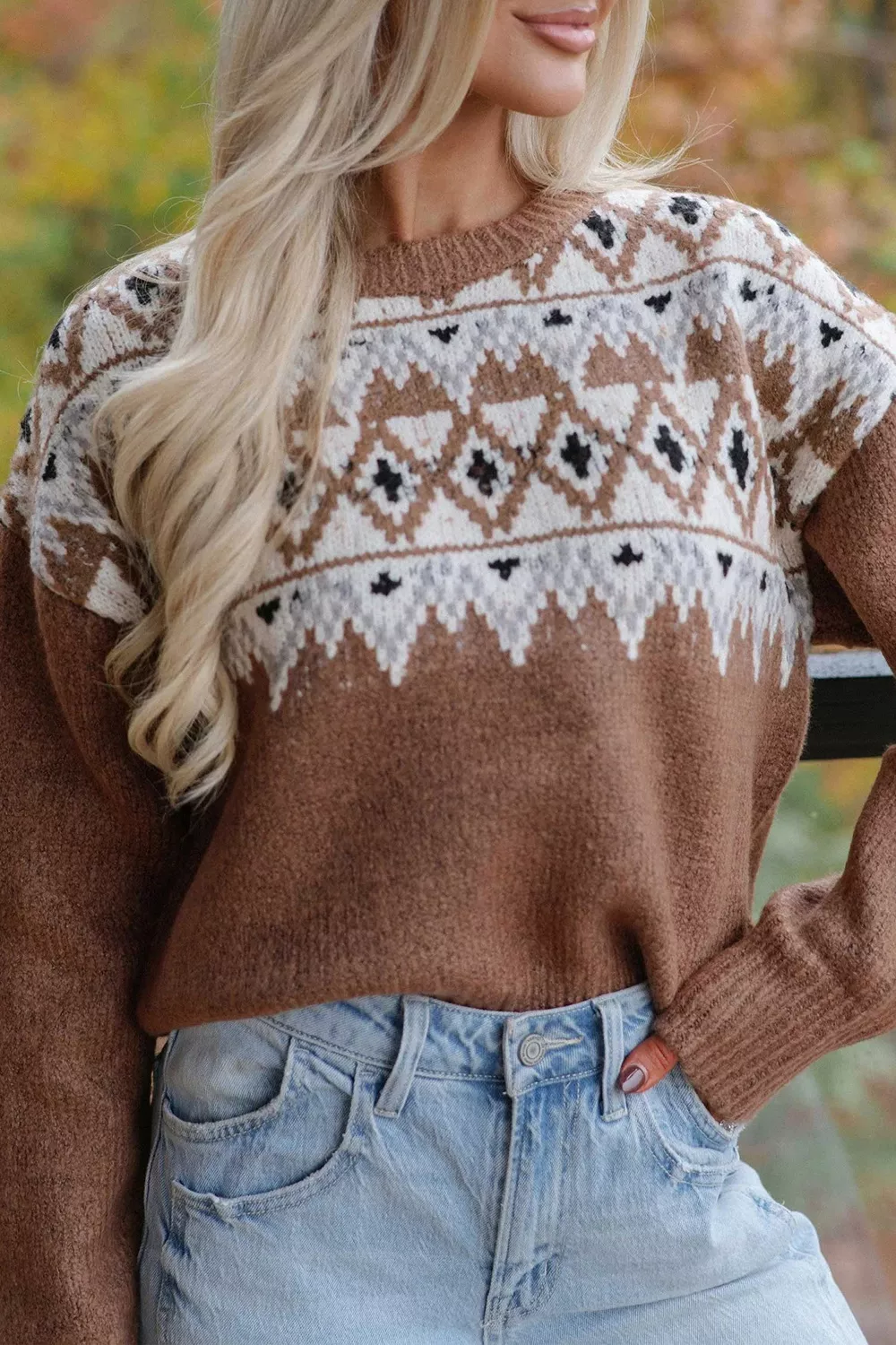 Geometric Print Drop Shoulder Casual Pullover Sweater, image 3
