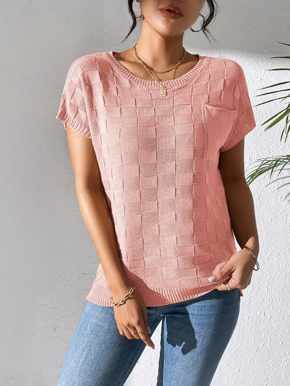 Round Neck Short Sleeve Knit Top, image 21