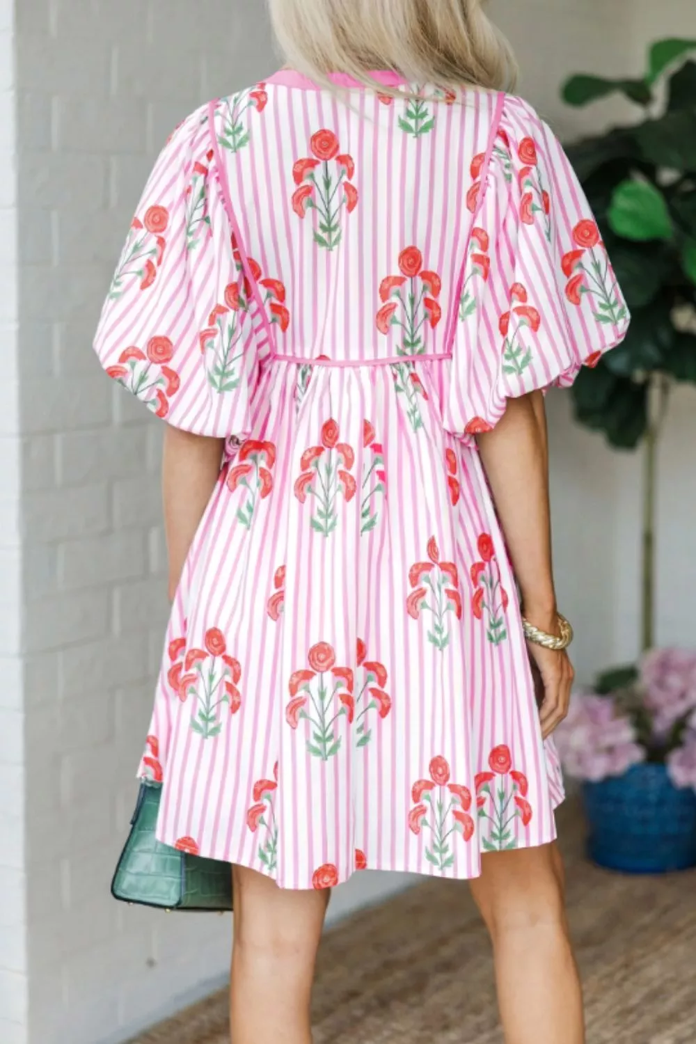 Striped Floral Print Mini Dress, image 3