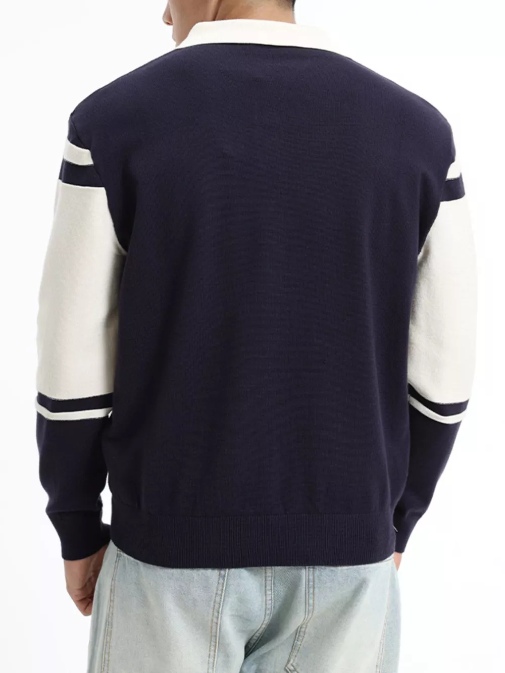 Men's Plus Size Color-Block Striped Polo Collar Sweater, image 5