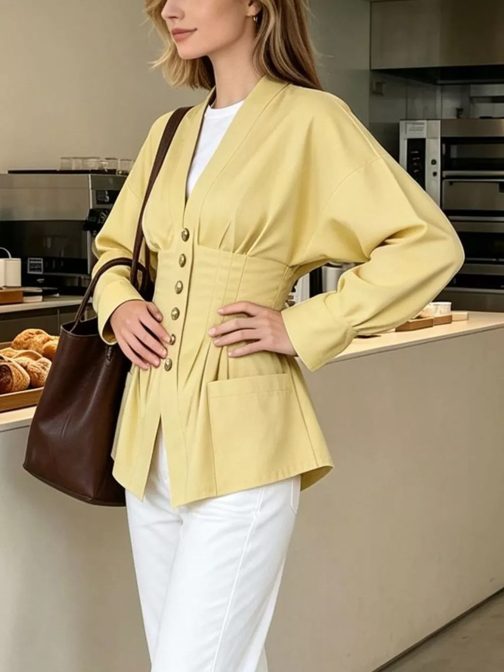 Pleated Waist Blouse with Button Detail, image 12