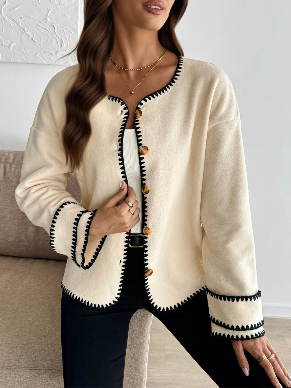 Contrast Trim Button Up Jacket, image 5