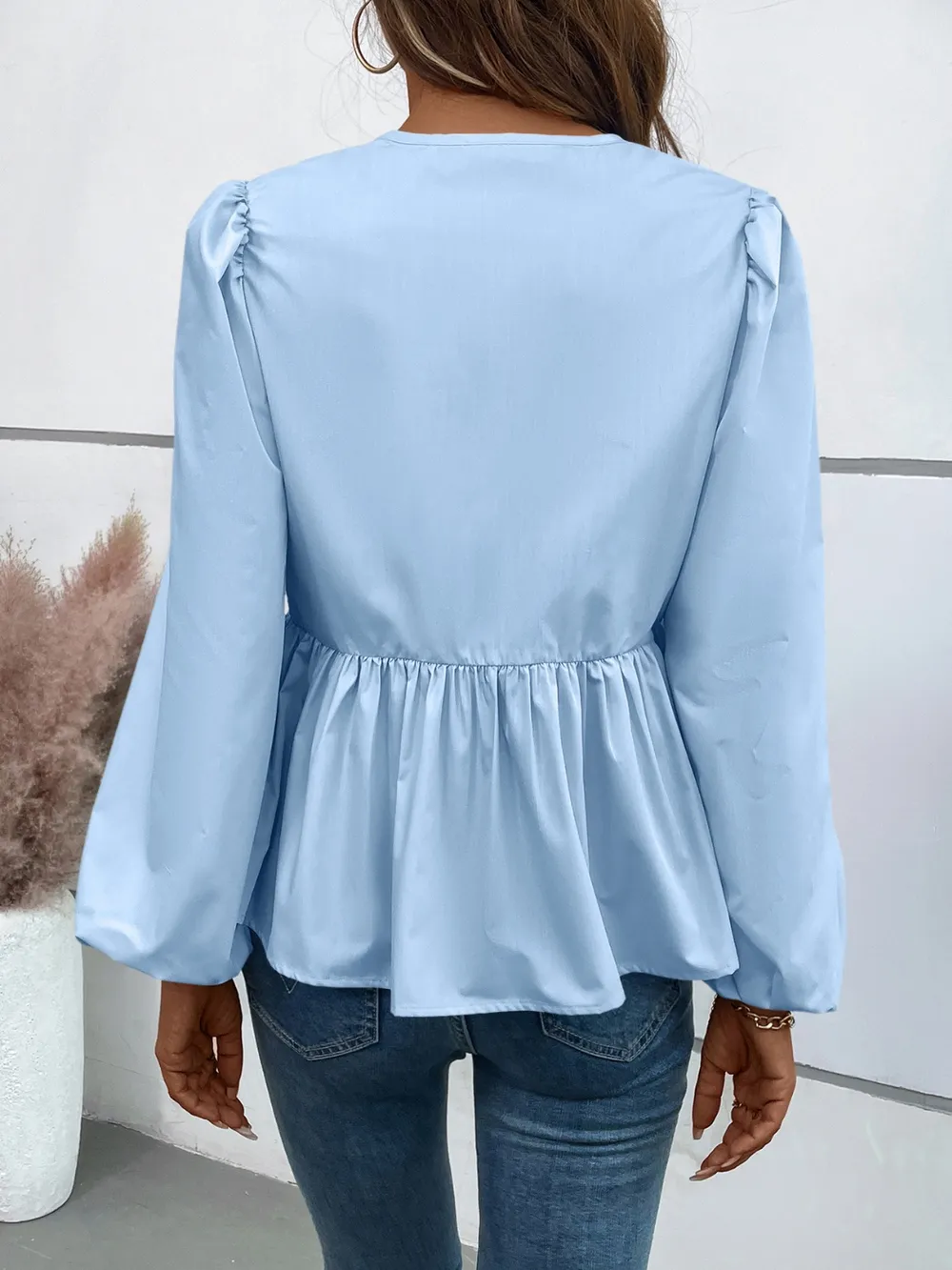 Peplum Tied Long Sleeve Blouse, image 17