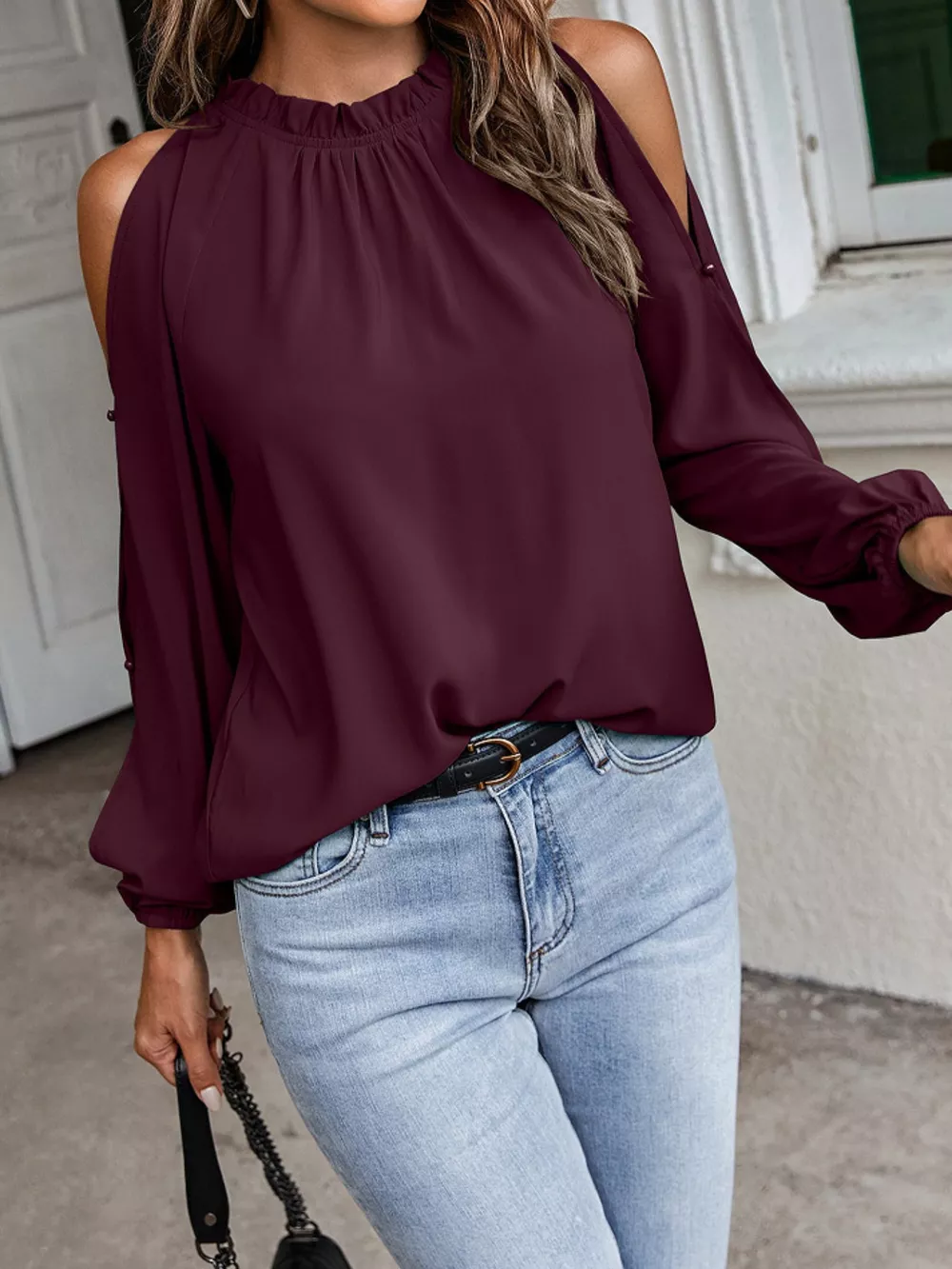 Cold Shoulder Frill Neck Blouse, image 5