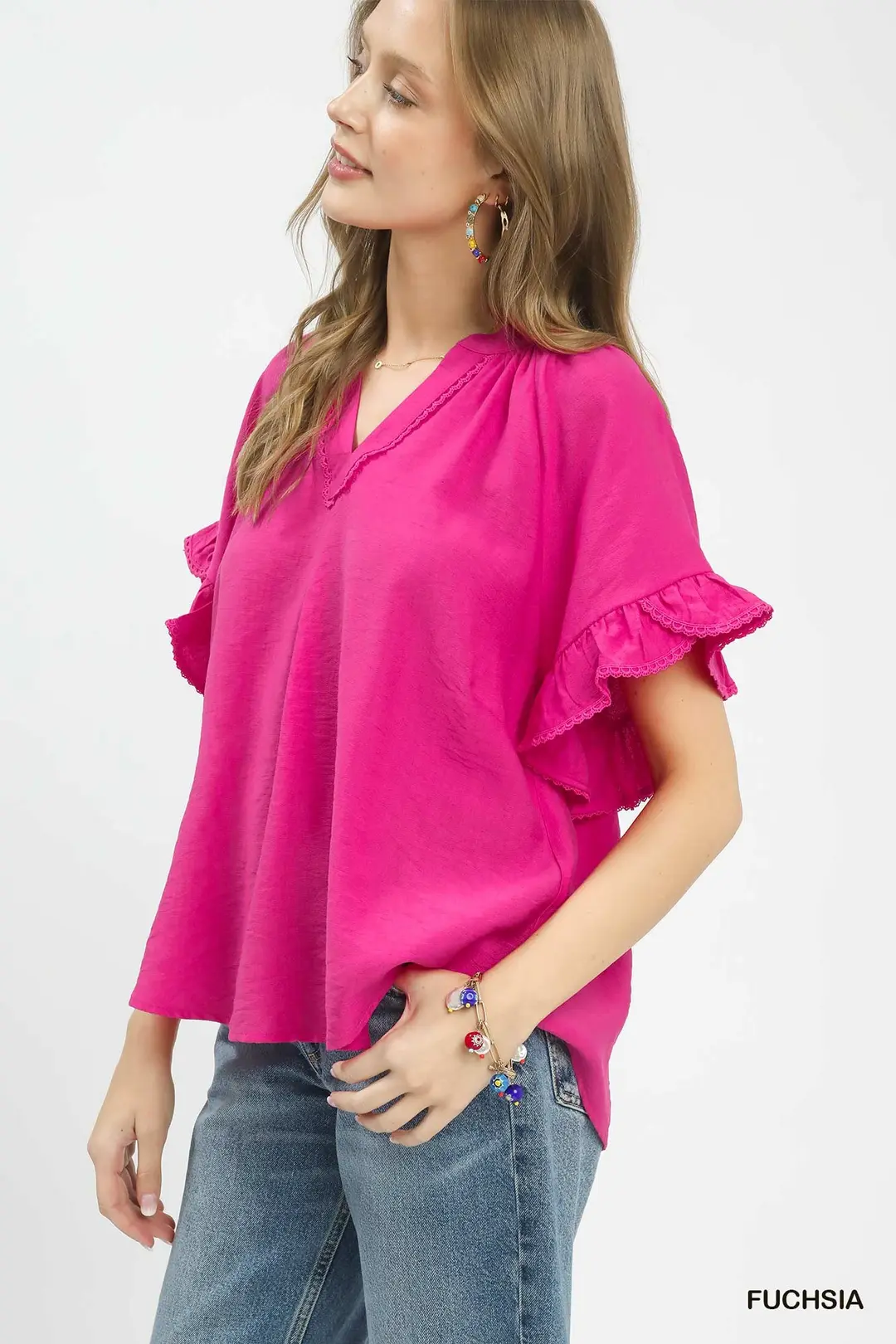 Ruffle Sleeve V-Neck Flutter Blouse, image 4