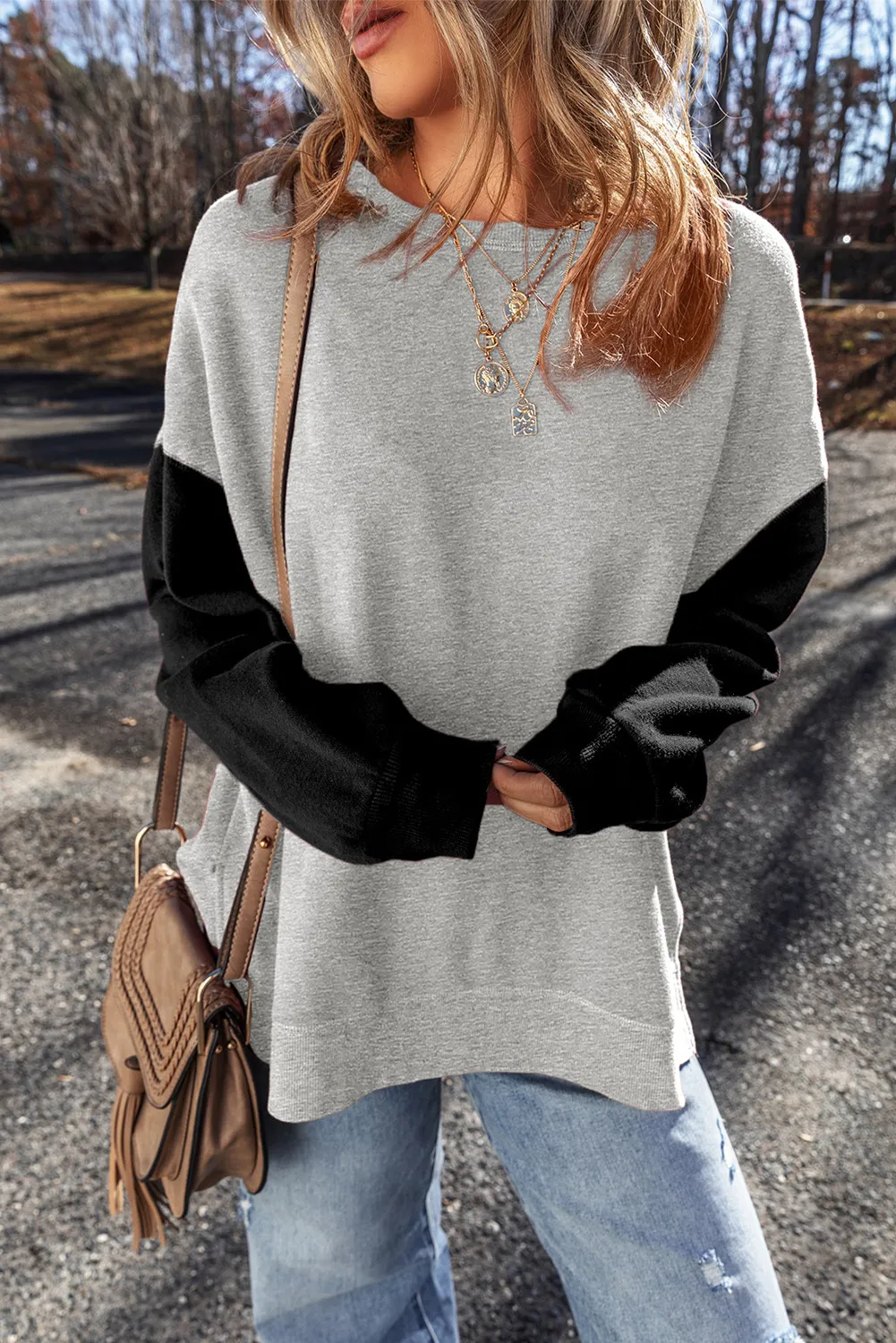 Contrast Round Neck Long Sleeve Sweatshirt, image 11