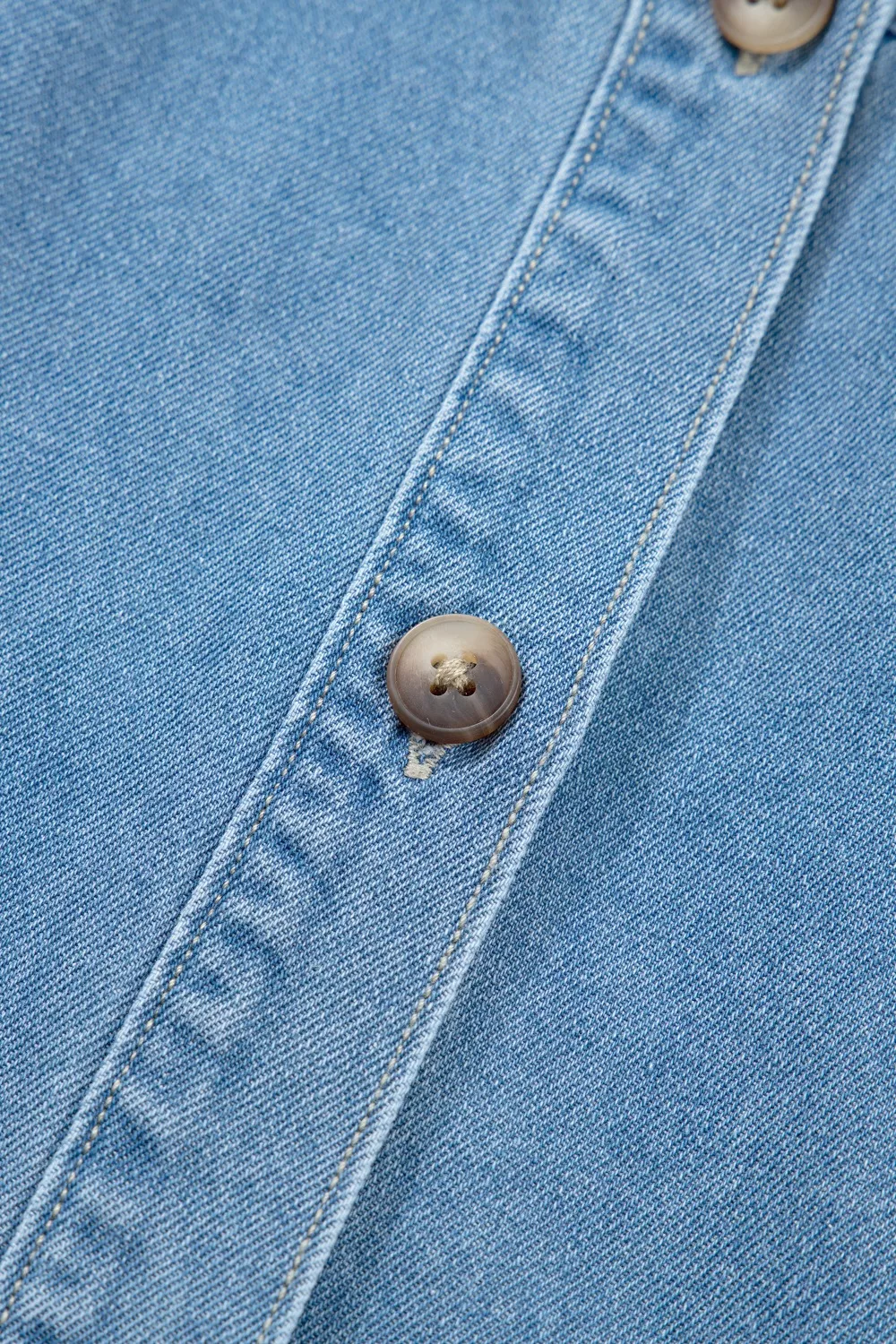 Button Down Short Puff Sleeve Ruffle Hem Denim Dress, image 13