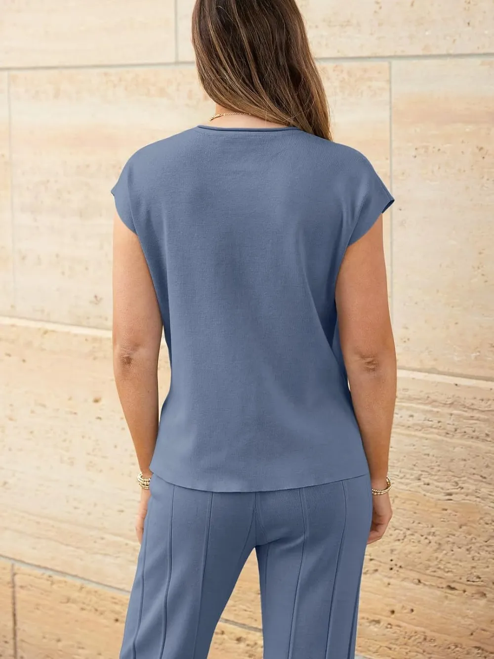 Round Neck Cap Sleeve Top and Pants Knit Set, image 15