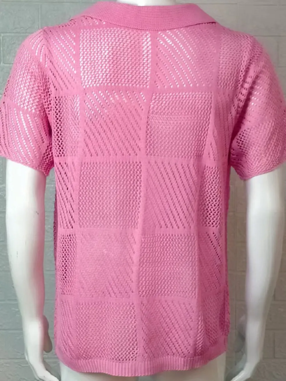Men's Button Down Checkered Eyelet Shirt, image 9