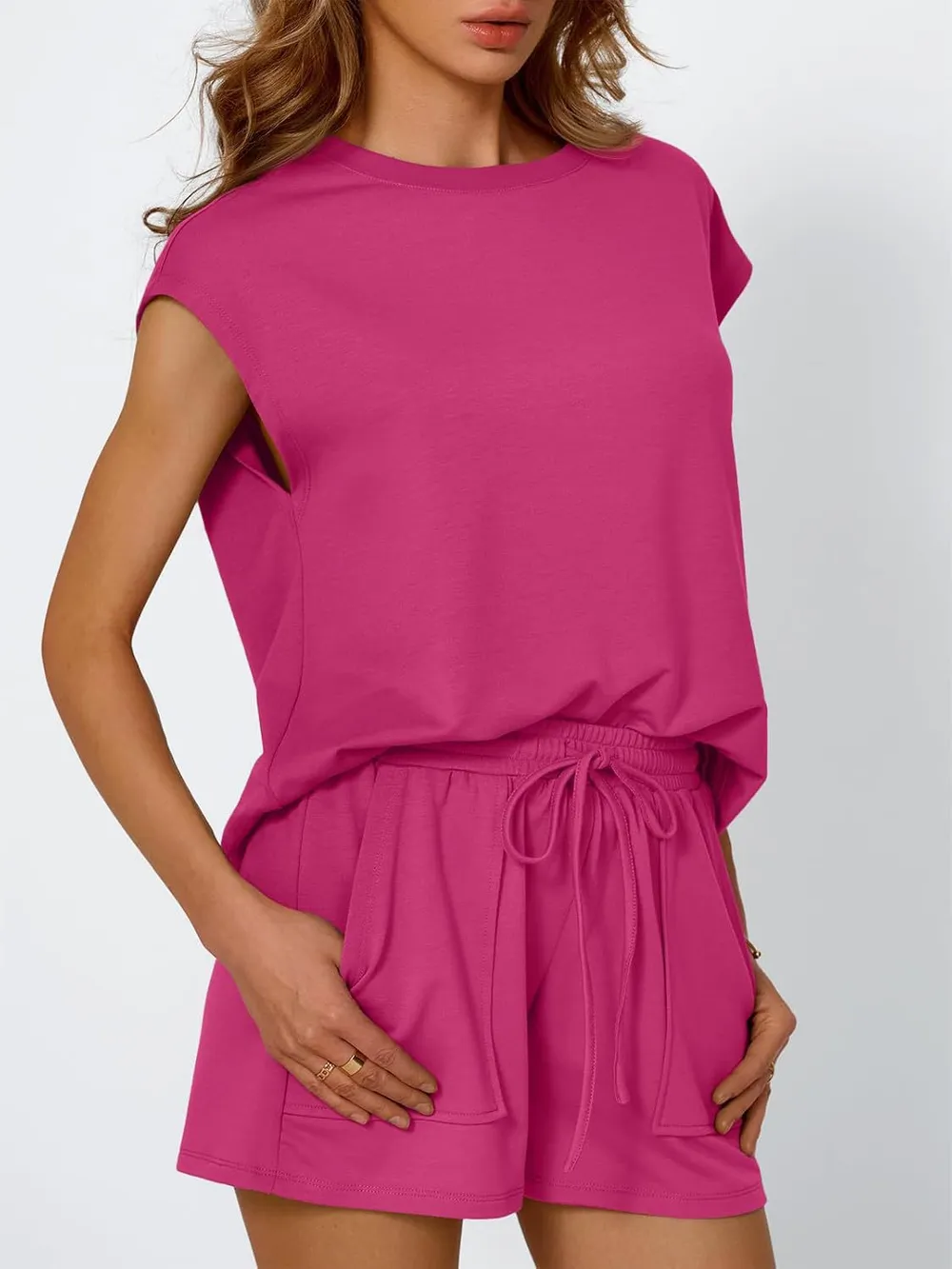 Round Neck Cap Sleeve Top and Shorts Set, image 11