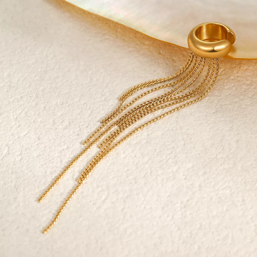 18K Gold-Plated Tassel Ear Cuff Earrings, image 3