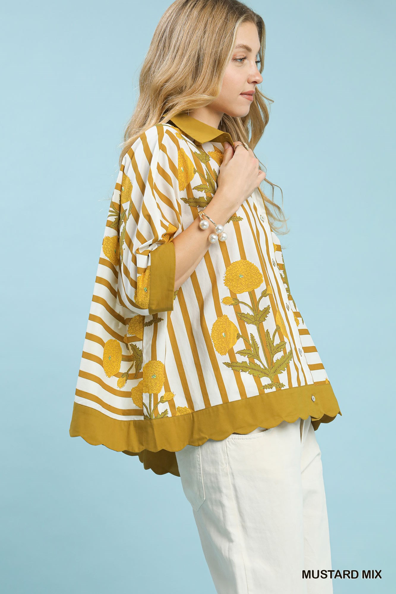 Mix Floral Stripe Button Down Top, image 4