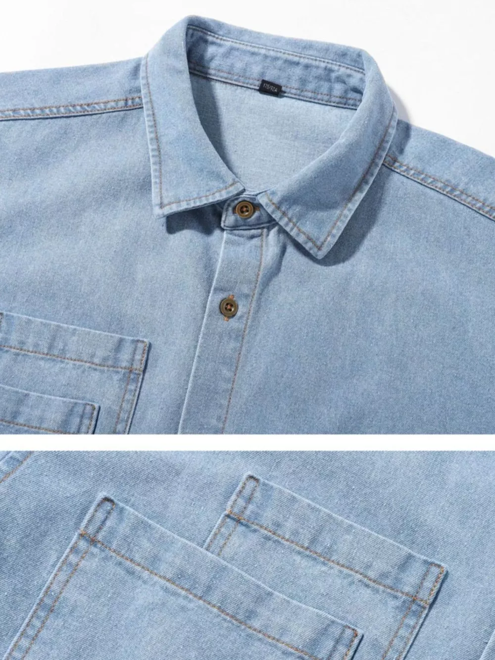 Men's Plus Size Button Up Long Sleeve Denim Shirt, image 4