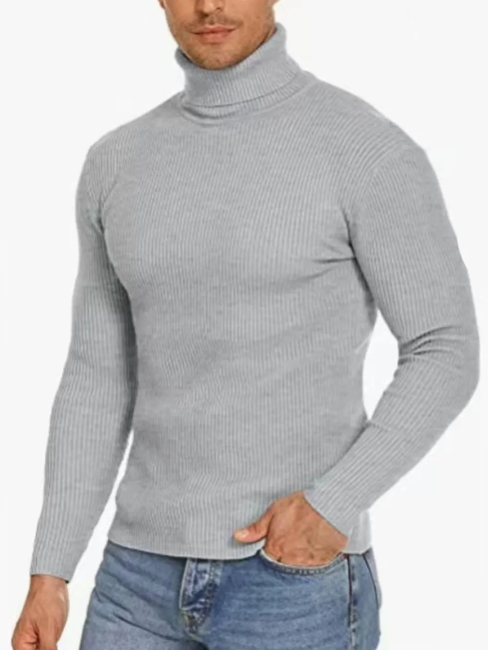 Men's Plus Size Ribbed Turtleneck Long Sleeve Sweater, image 7