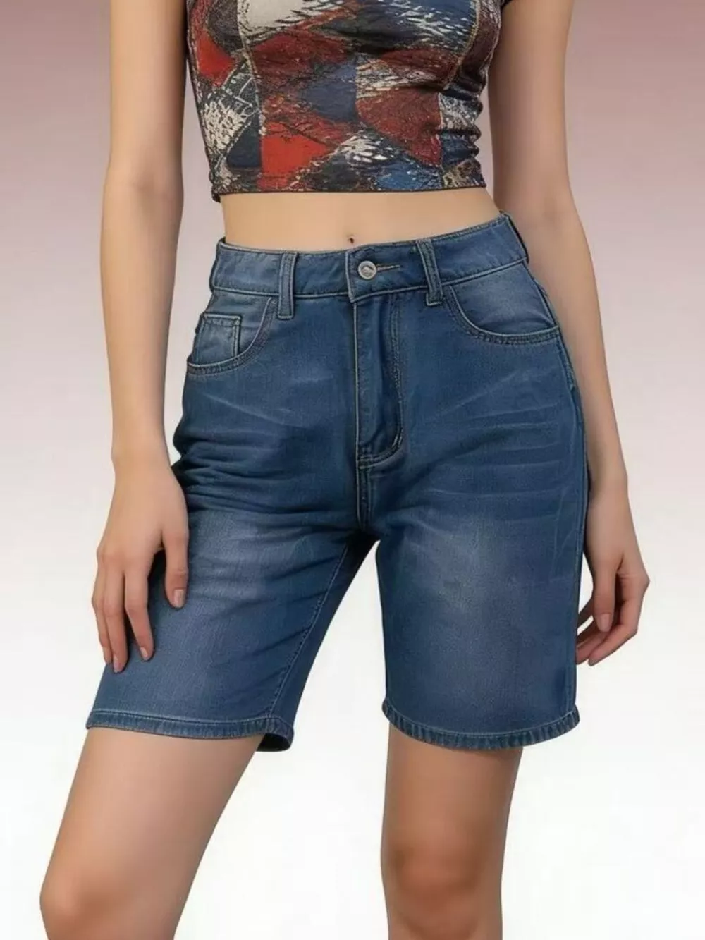 High Waist Denim Shorts, image 2